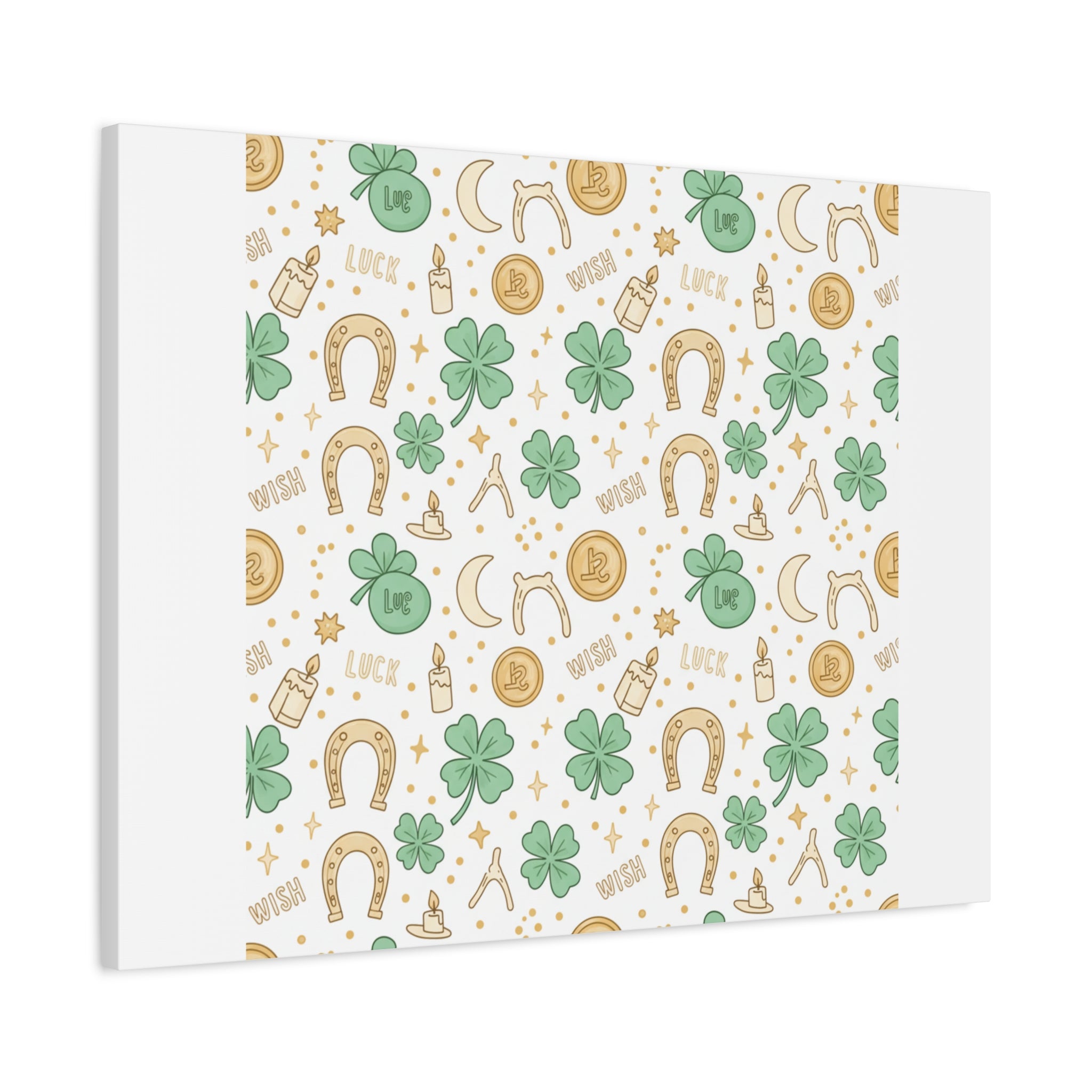 Lucky Charm Sticker Pattern Canvas, Mint Gold Talisman Print