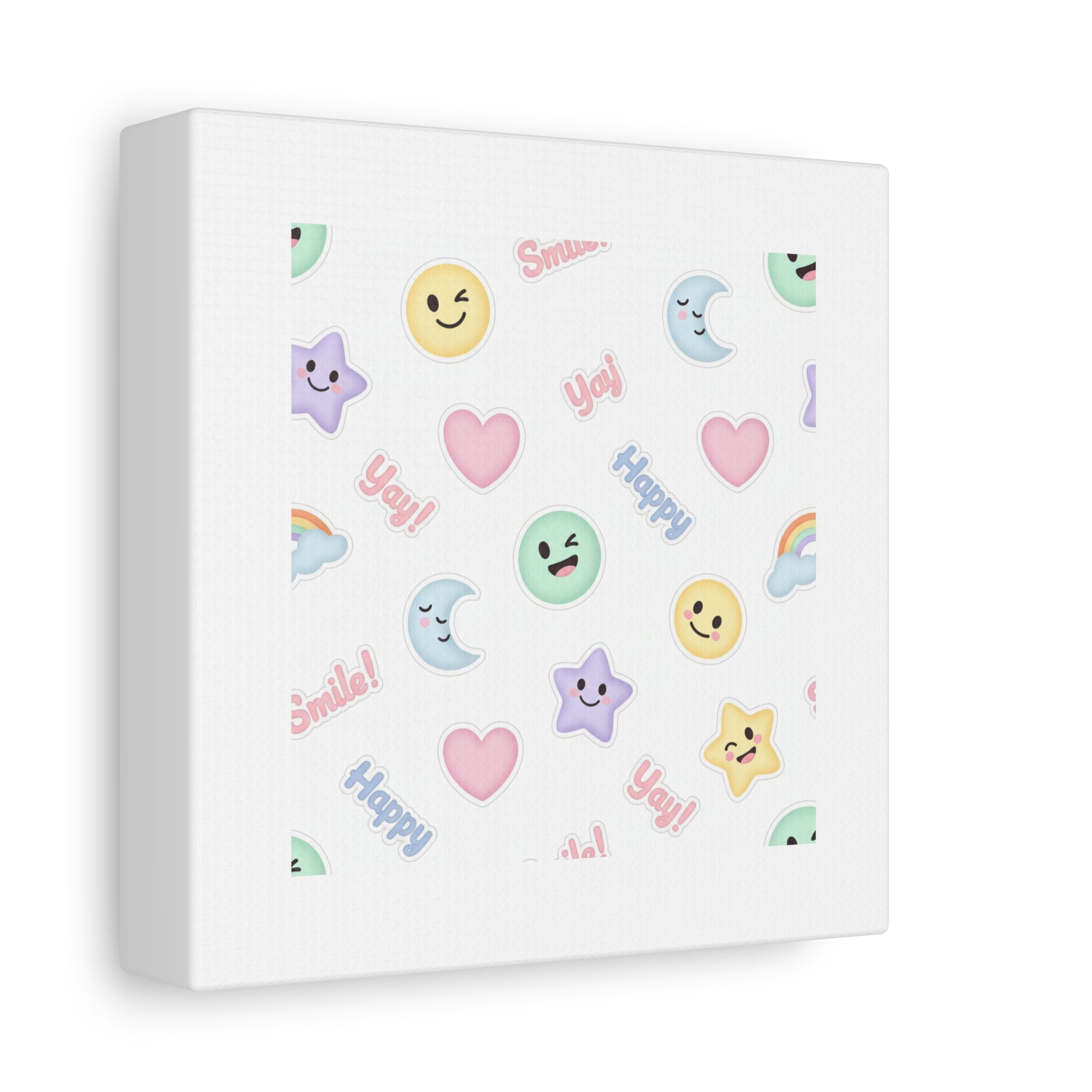 Hand-Drawn Emoticon Pattern Canvas | Cute Emoji Sticker Pastel Print