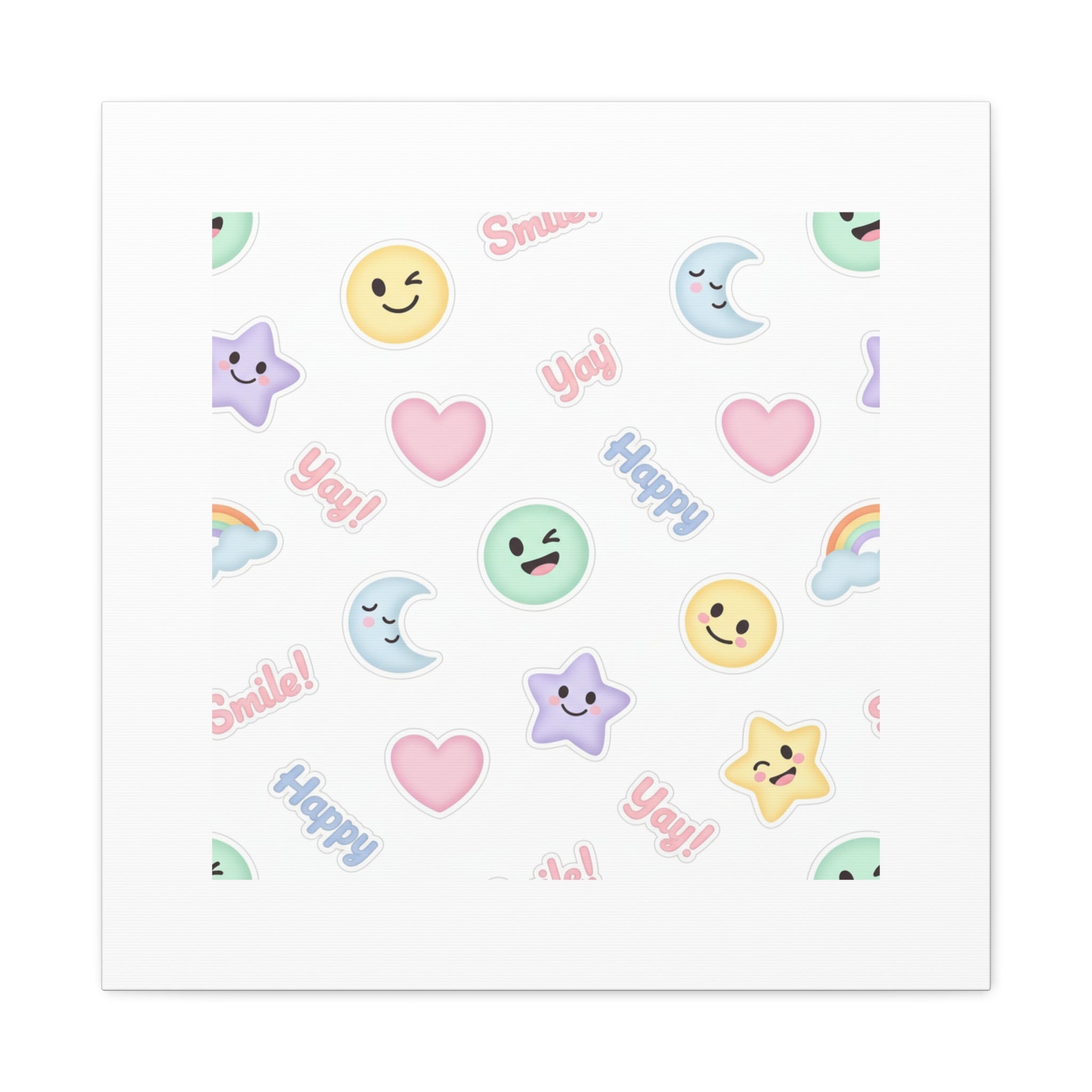 Hand-Drawn Emoticon Pattern Canvas | Cute Emoji Sticker Pastel Print