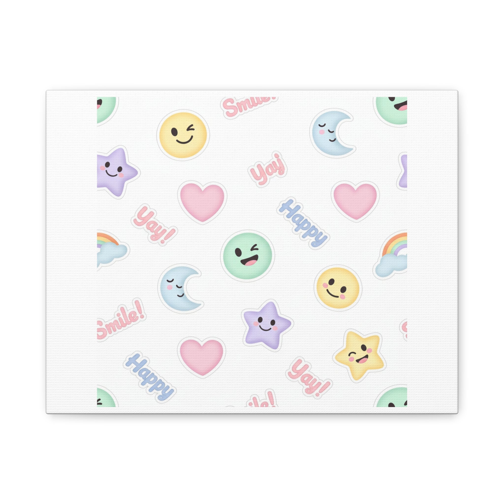Hand-Drawn Emoticon Pattern Canvas | Cute Emoji Sticker Pastel Print