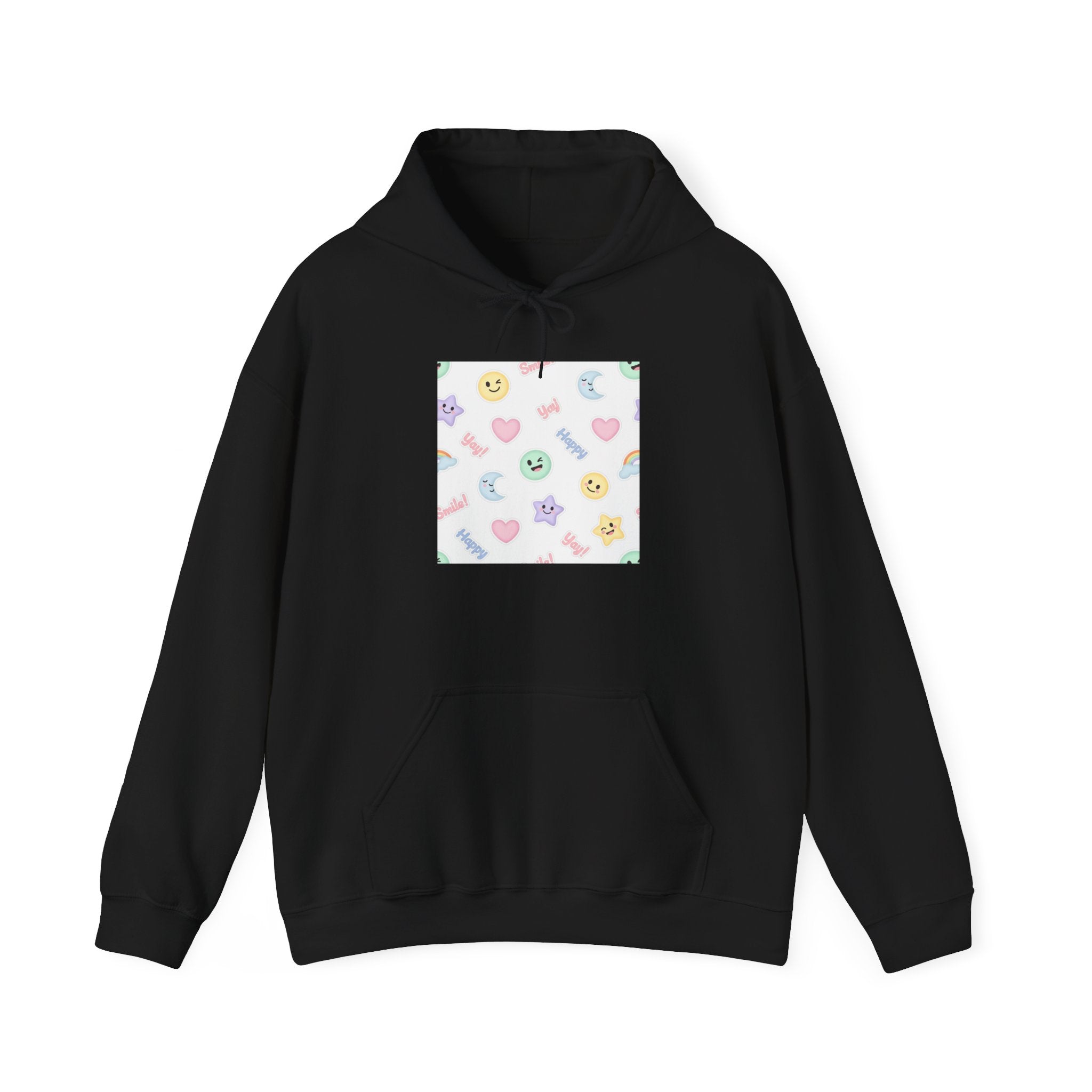 Hand-Drawn Emoticon Pattern Hoodie | Cute Emoji Sticker Repeat Print