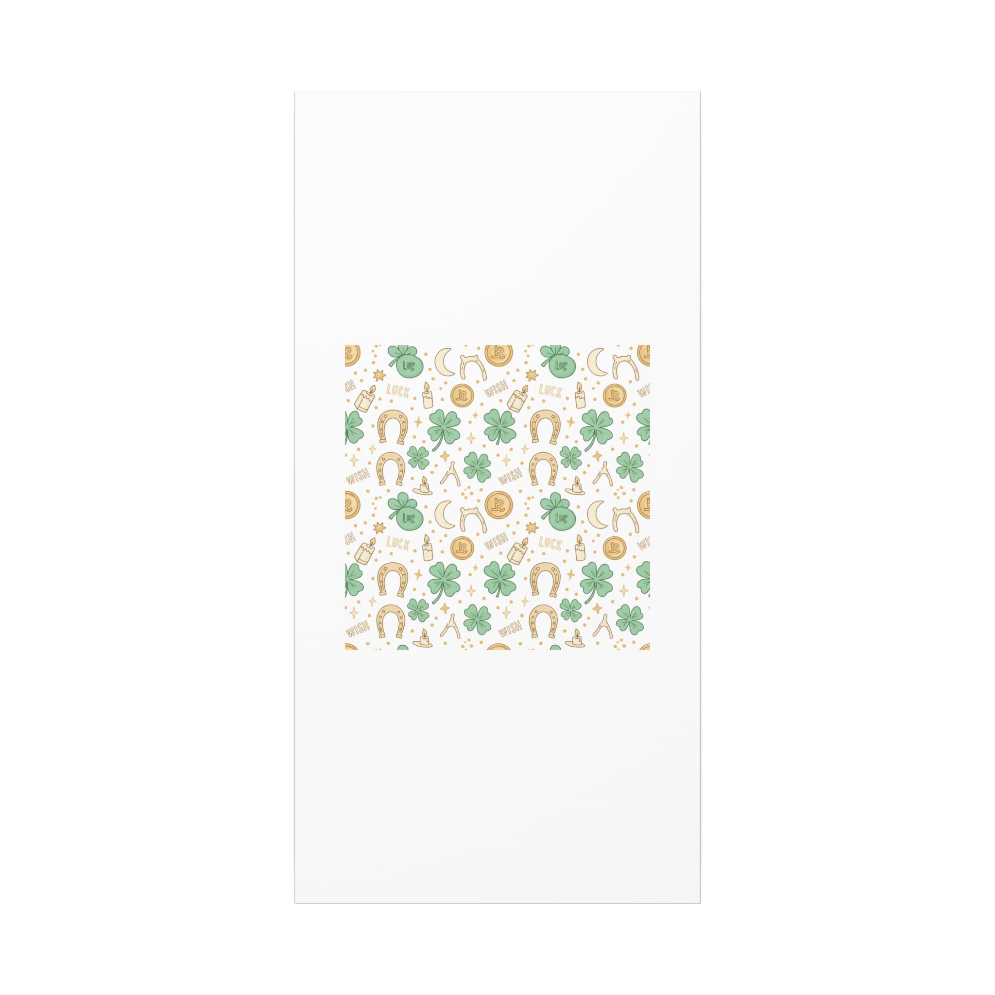 Lucky Charm Sticker Pattern Canvas, Mint Gold Talisman Print