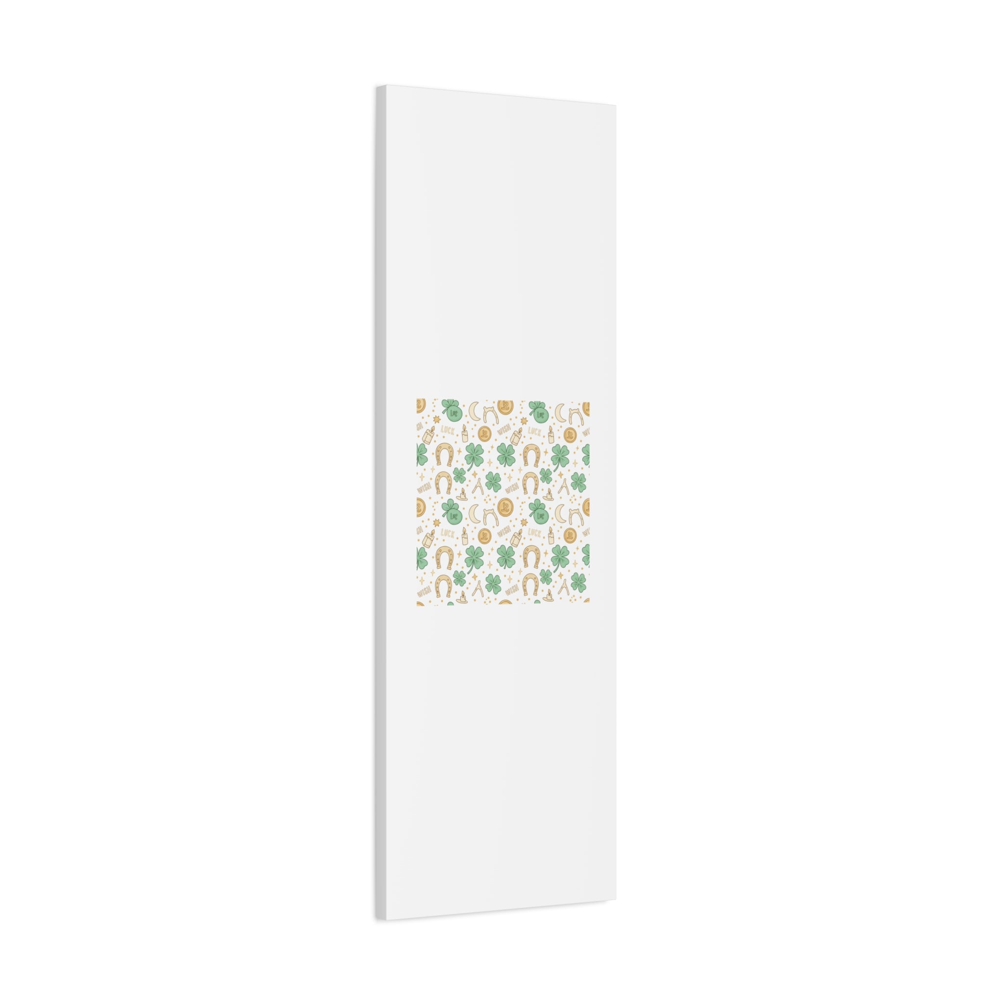 Lucky Charm Sticker Pattern Canvas, Mint Gold Talisman Print