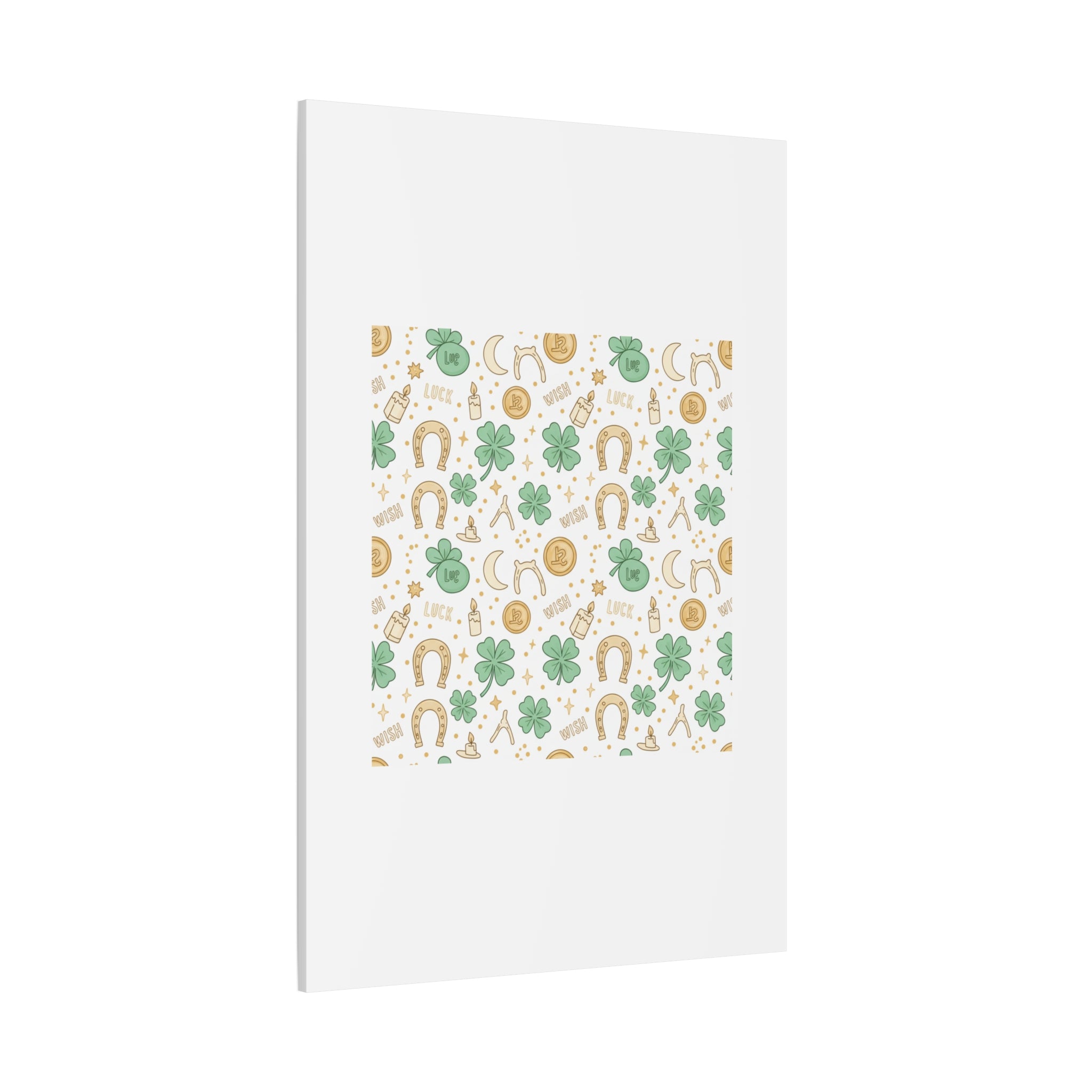 Lucky Charm Sticker Pattern Canvas, Mint Gold Talisman Print