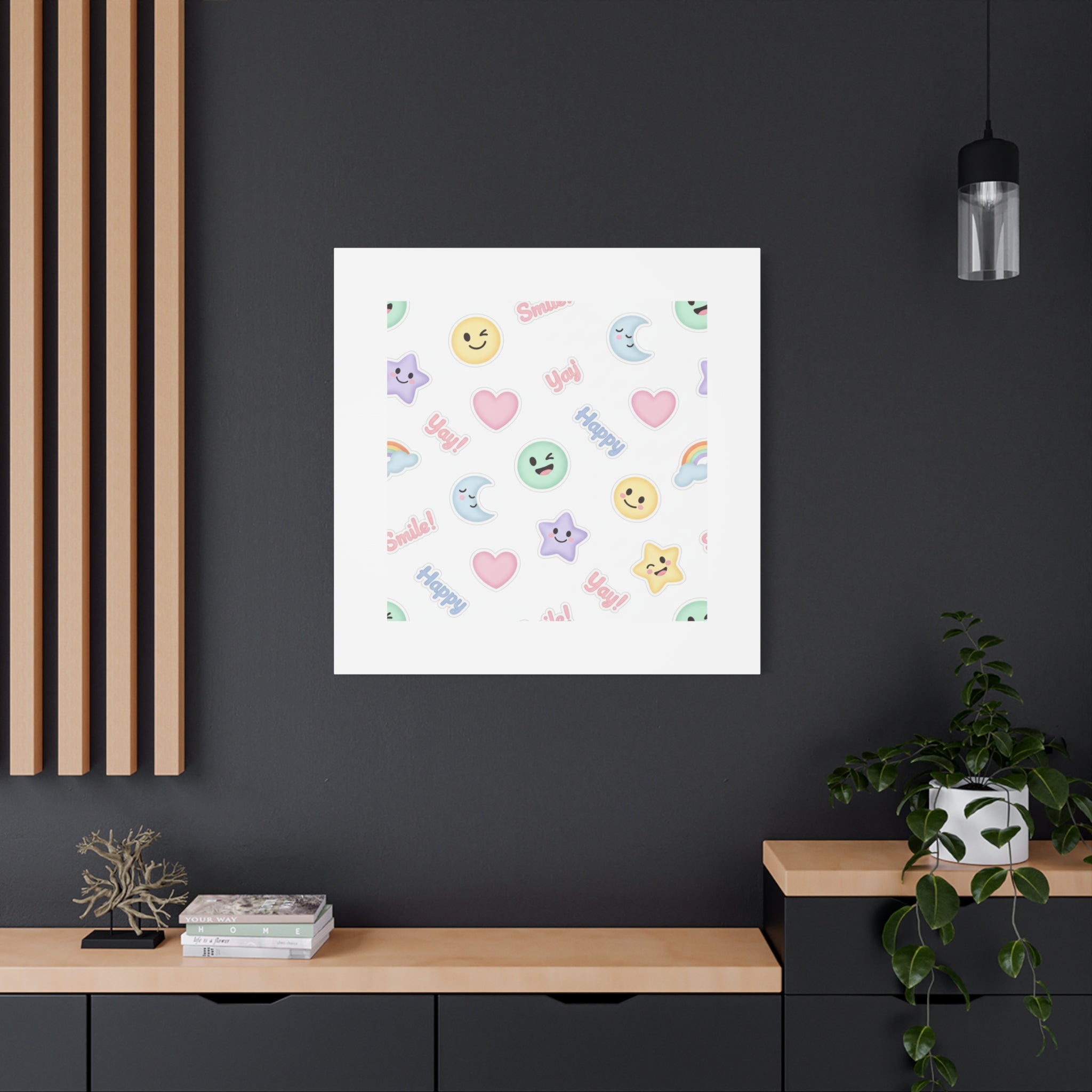 Hand-Drawn Emoticon Pattern Canvas | Cute Emoji Sticker Pastel Print
