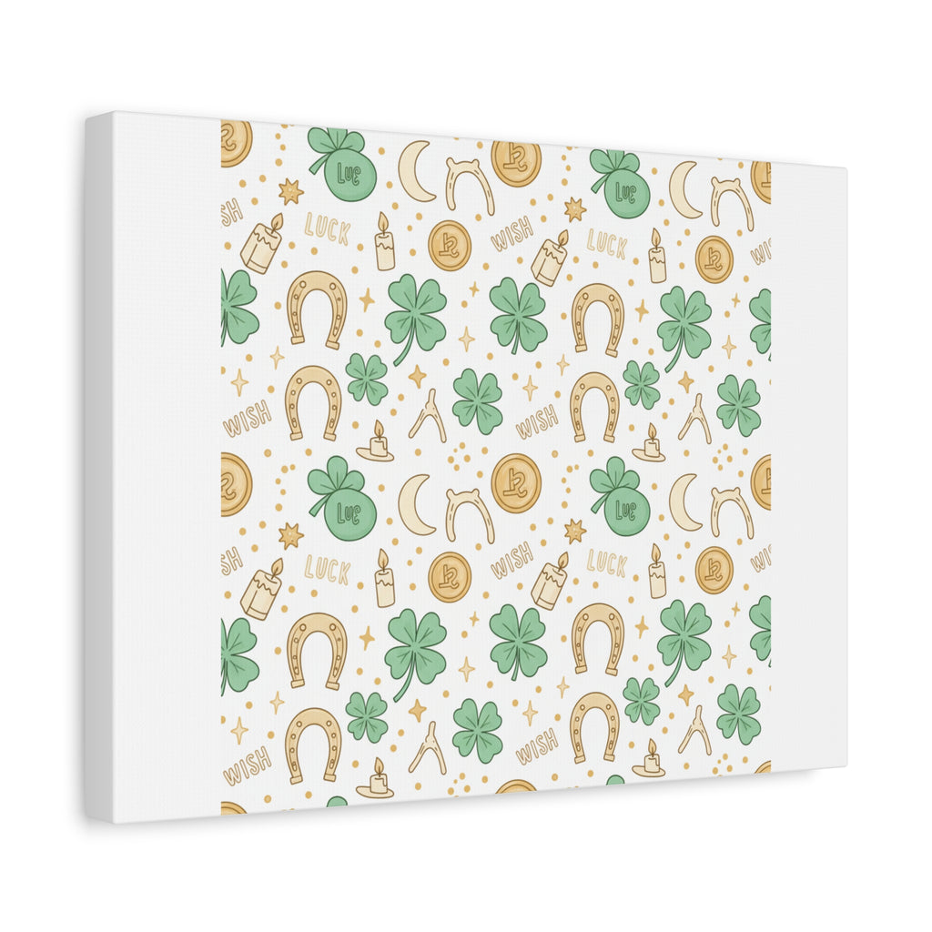 Lucky Charm Sticker Pattern Canvas, Mint Gold Talisman Print