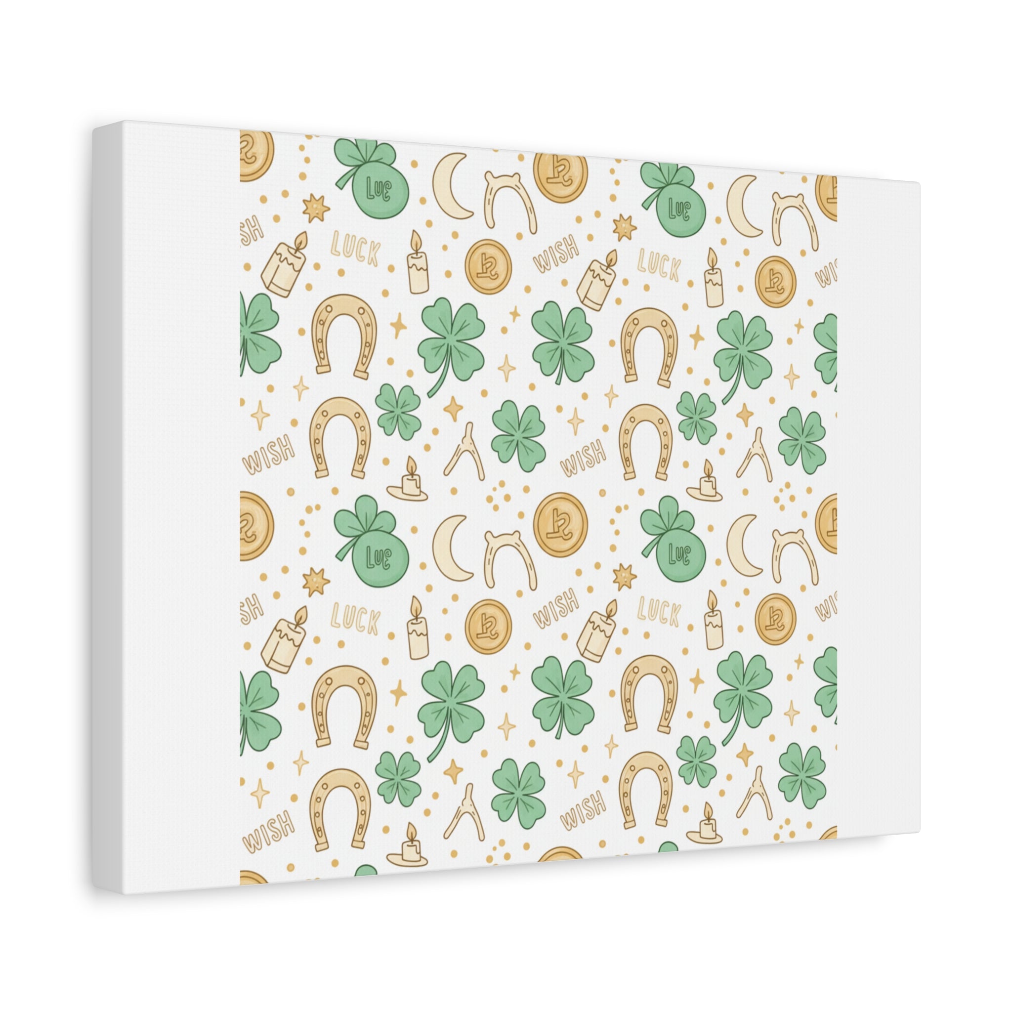 Lucky Charm Sticker Pattern Canvas, Mint Gold Talisman Print
