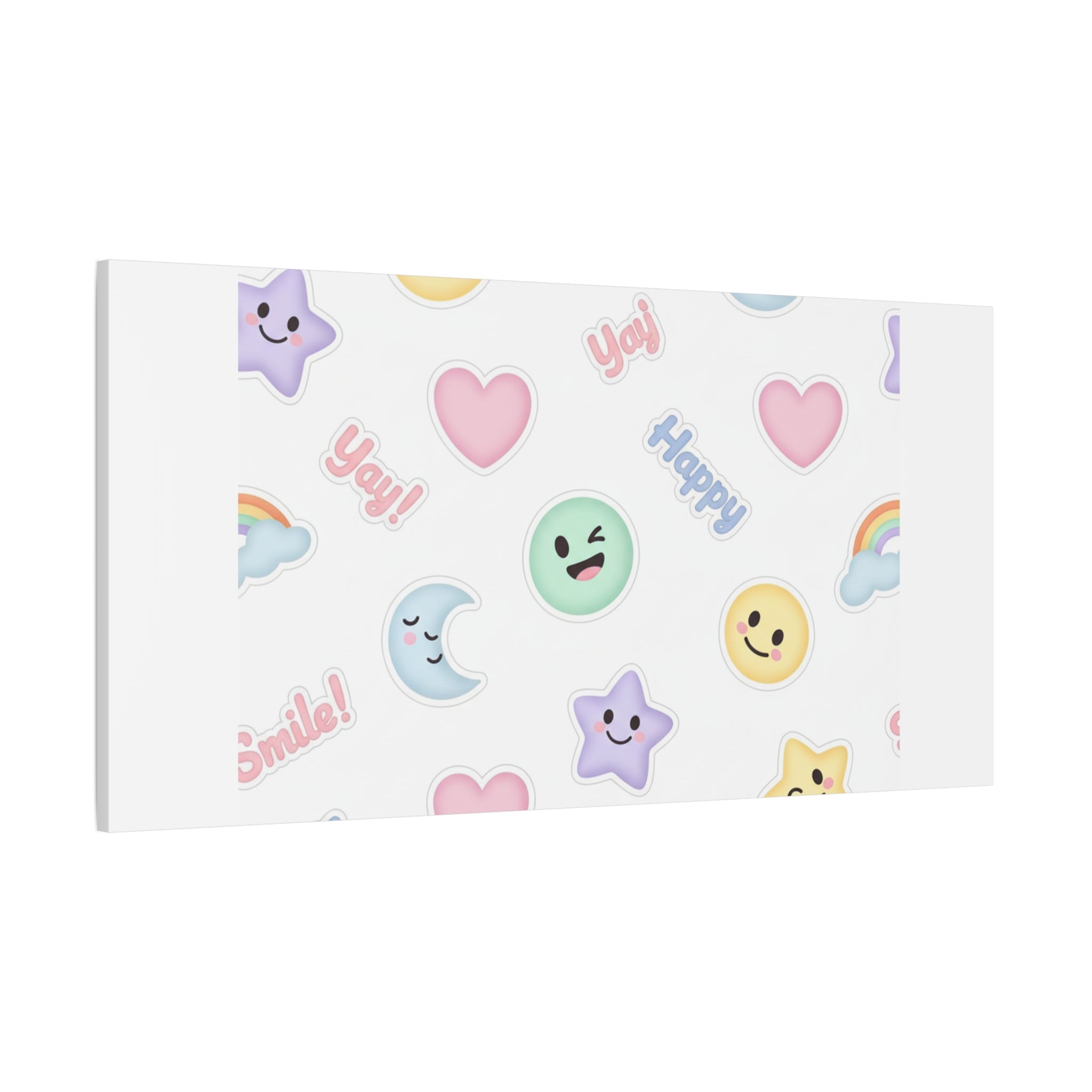 Hand-Drawn Emoticon Pattern Canvas | Cute Emoji Sticker Pastel Print