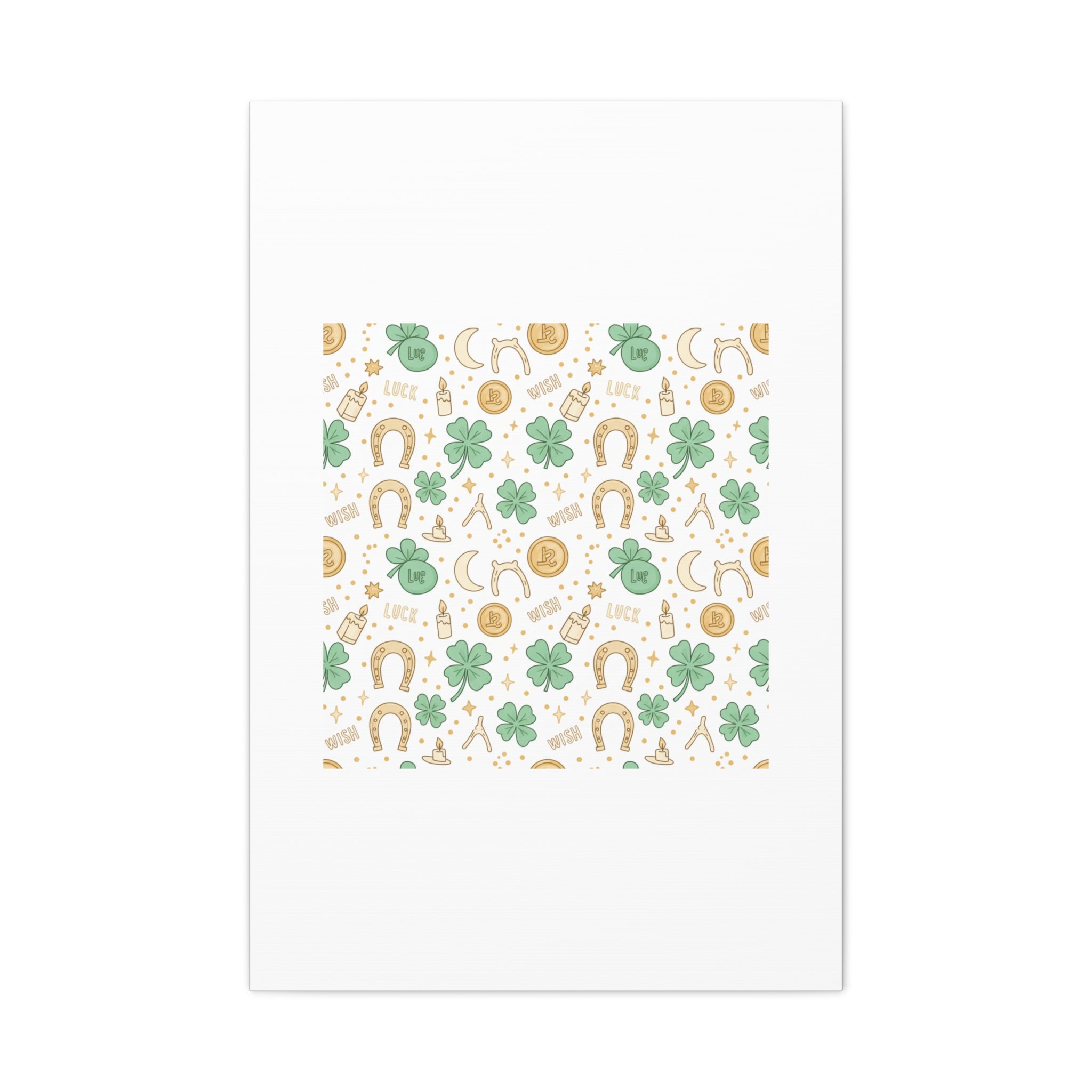 Lucky Charm Sticker Pattern Canvas, Mint Gold Talisman Print