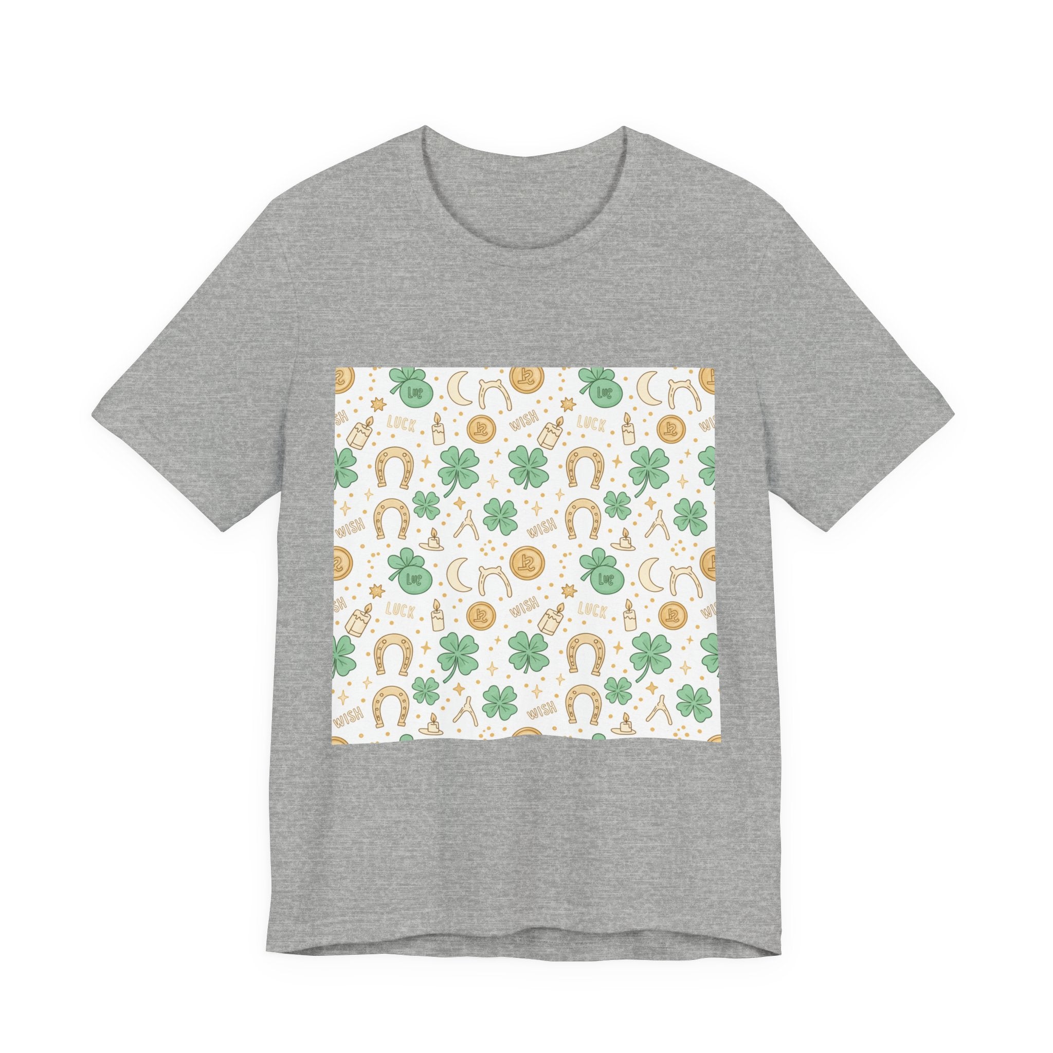 Lucky Charm Sticker Pattern Tee | mint gold good luck symbol print