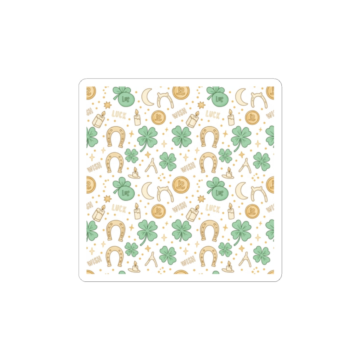 Lucky Charm Pattern Kiss-Cut Stickers | Mint Gold Good Luck Symbols