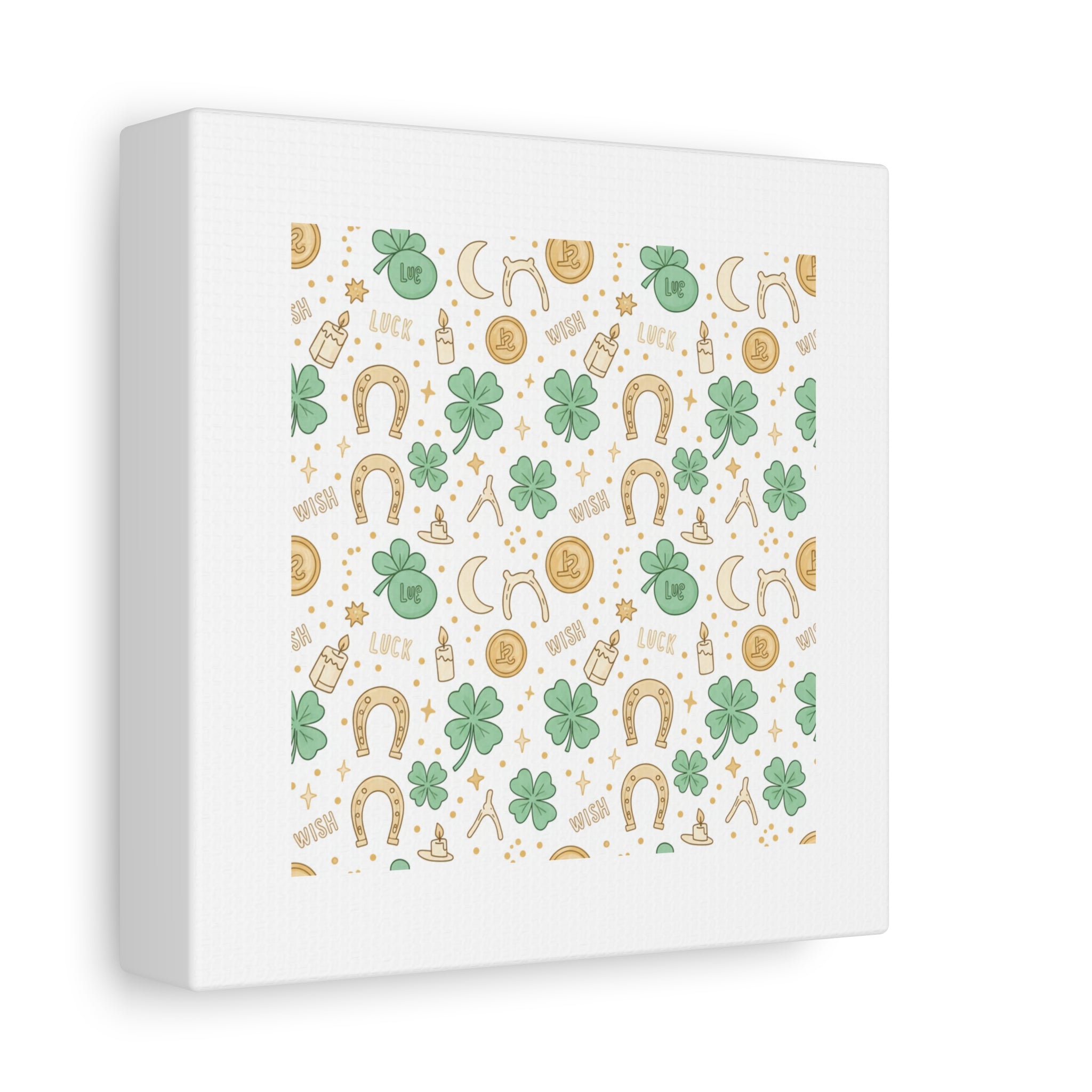 Lucky Charm Sticker Pattern Canvas, Mint Gold Talisman Print