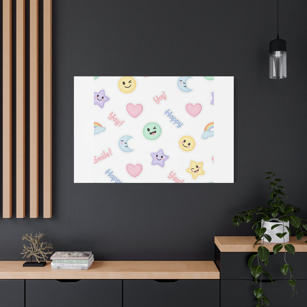 Hand-Drawn Emoticon Pattern Canvas | Cute Emoji Sticker Pastel Print