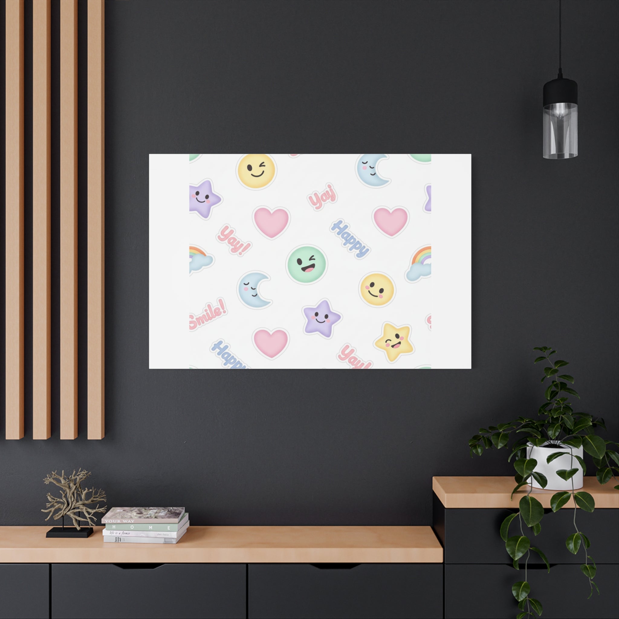 Hand-Drawn Emoticon Pattern Canvas | Cute Emoji Sticker Pastel Print