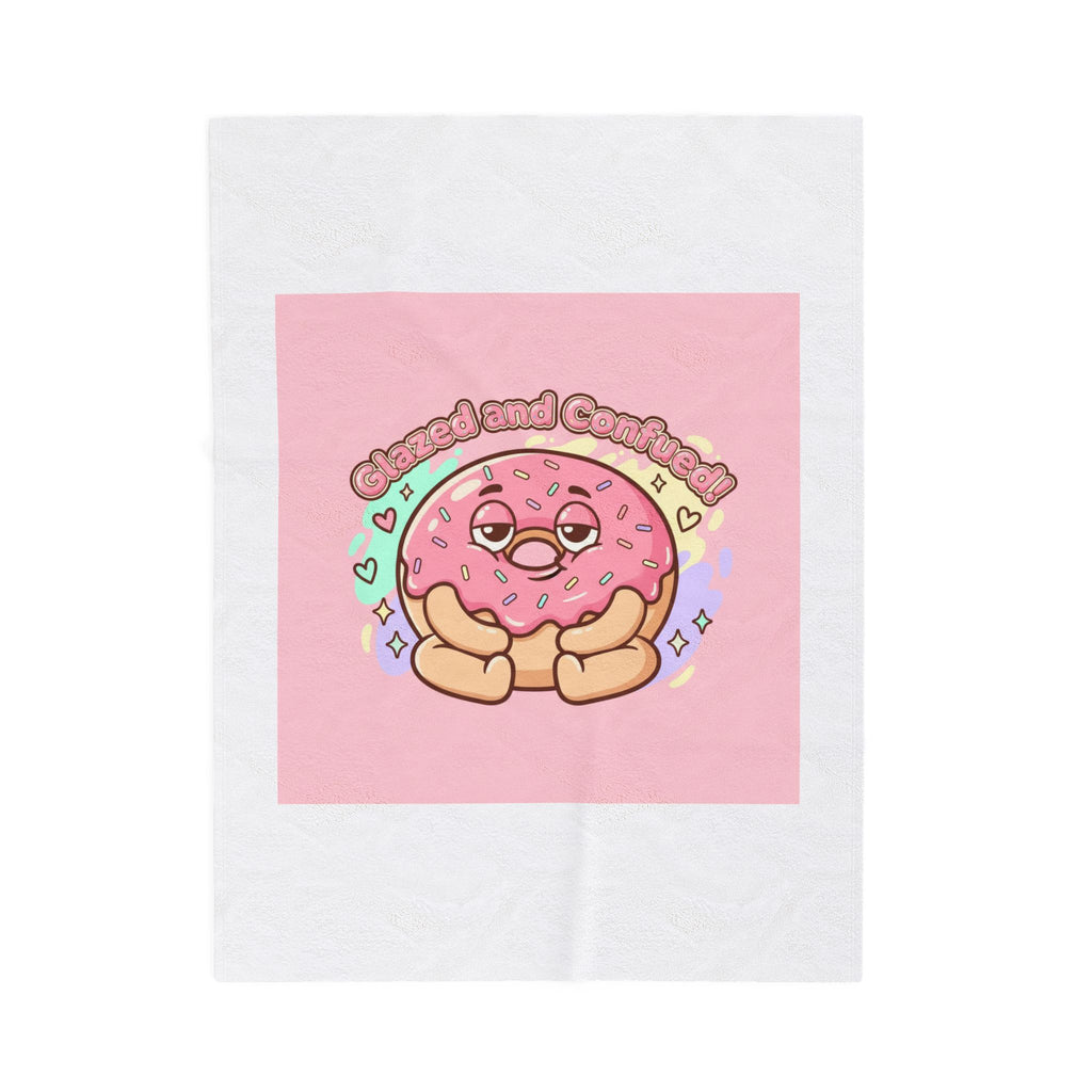 Glazed and Comforted Donut Illustration Velveteen Blanket, Food Pun Cozy