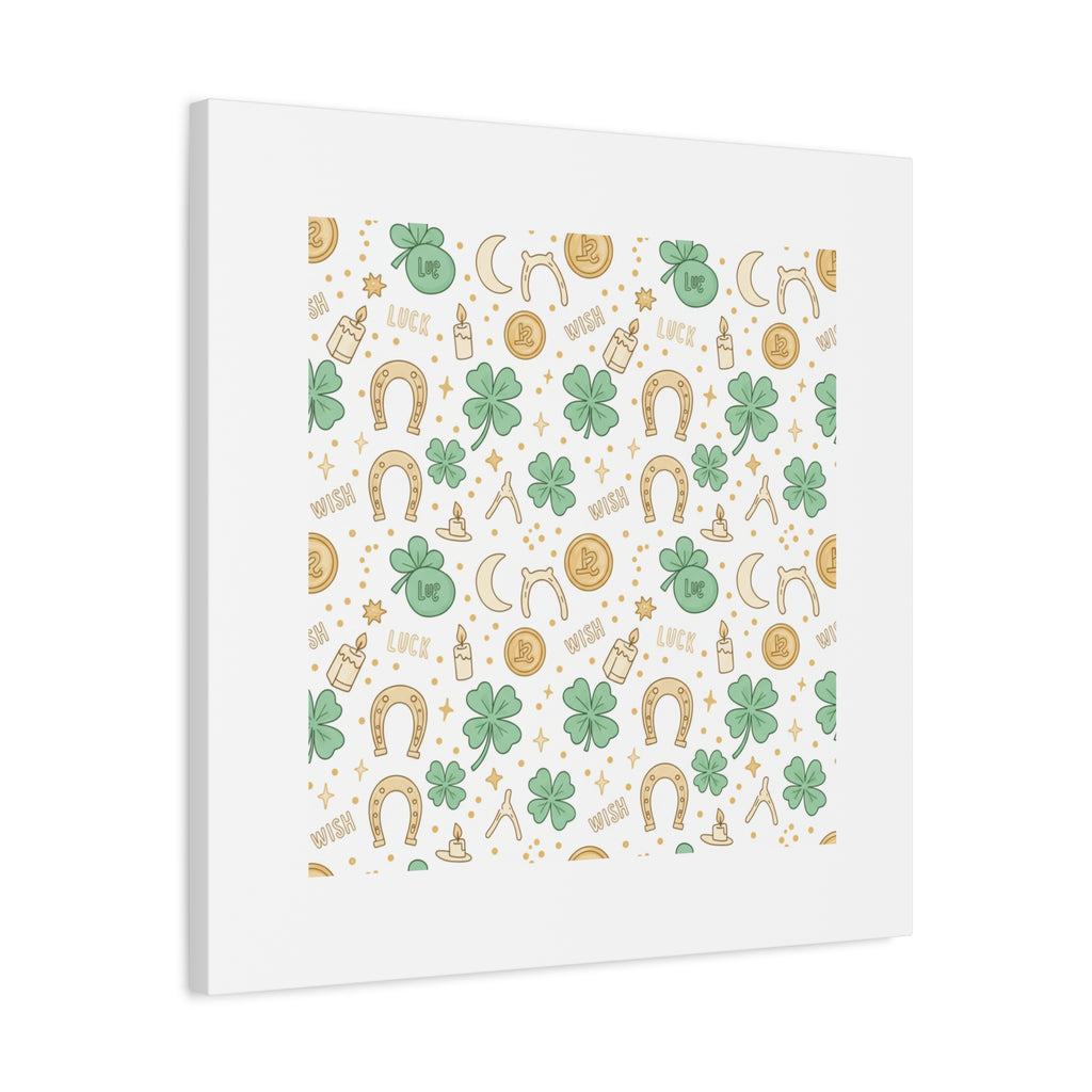 Lucky Charm Sticker Pattern Canvas, Mint Gold Talisman Print