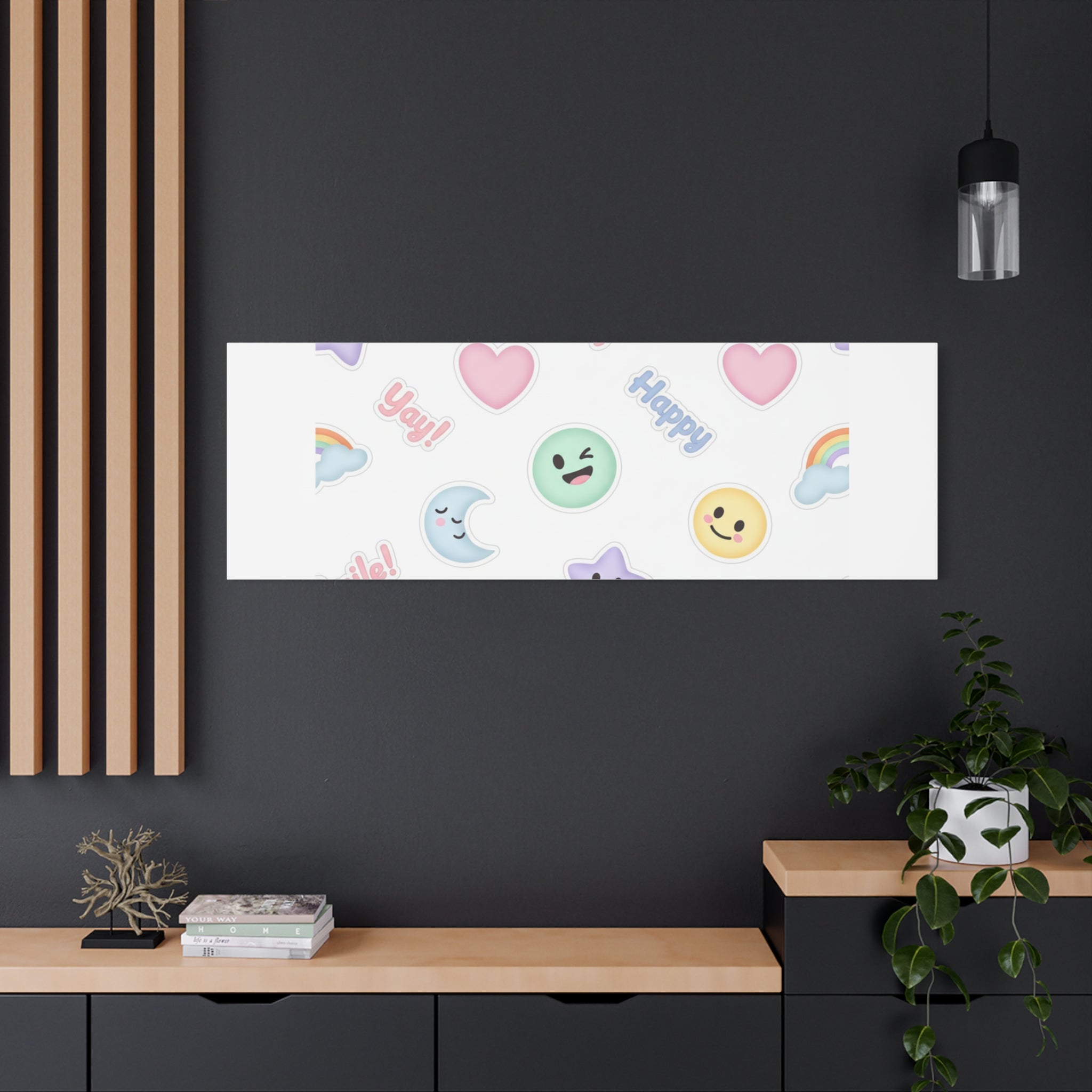 Hand-Drawn Emoticon Pattern Canvas | Cute Emoji Sticker Pastel Print