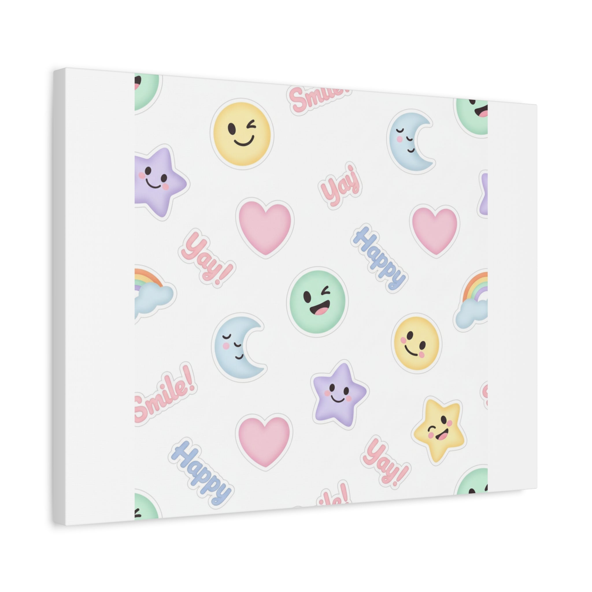 Hand-Drawn Emoticon Pattern Canvas | Cute Emoji Sticker Pastel Print