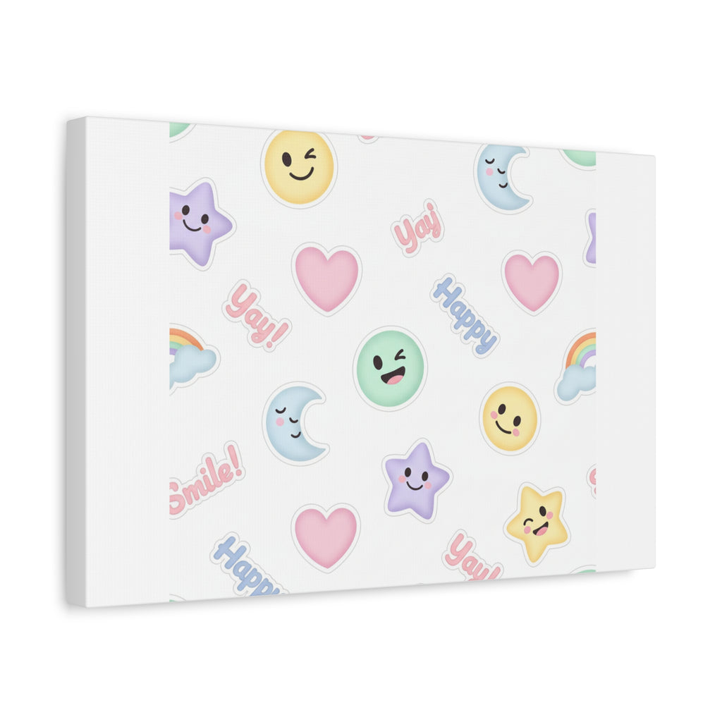 Hand-Drawn Emoticon Pattern Canvas | Cute Emoji Sticker Pastel Print