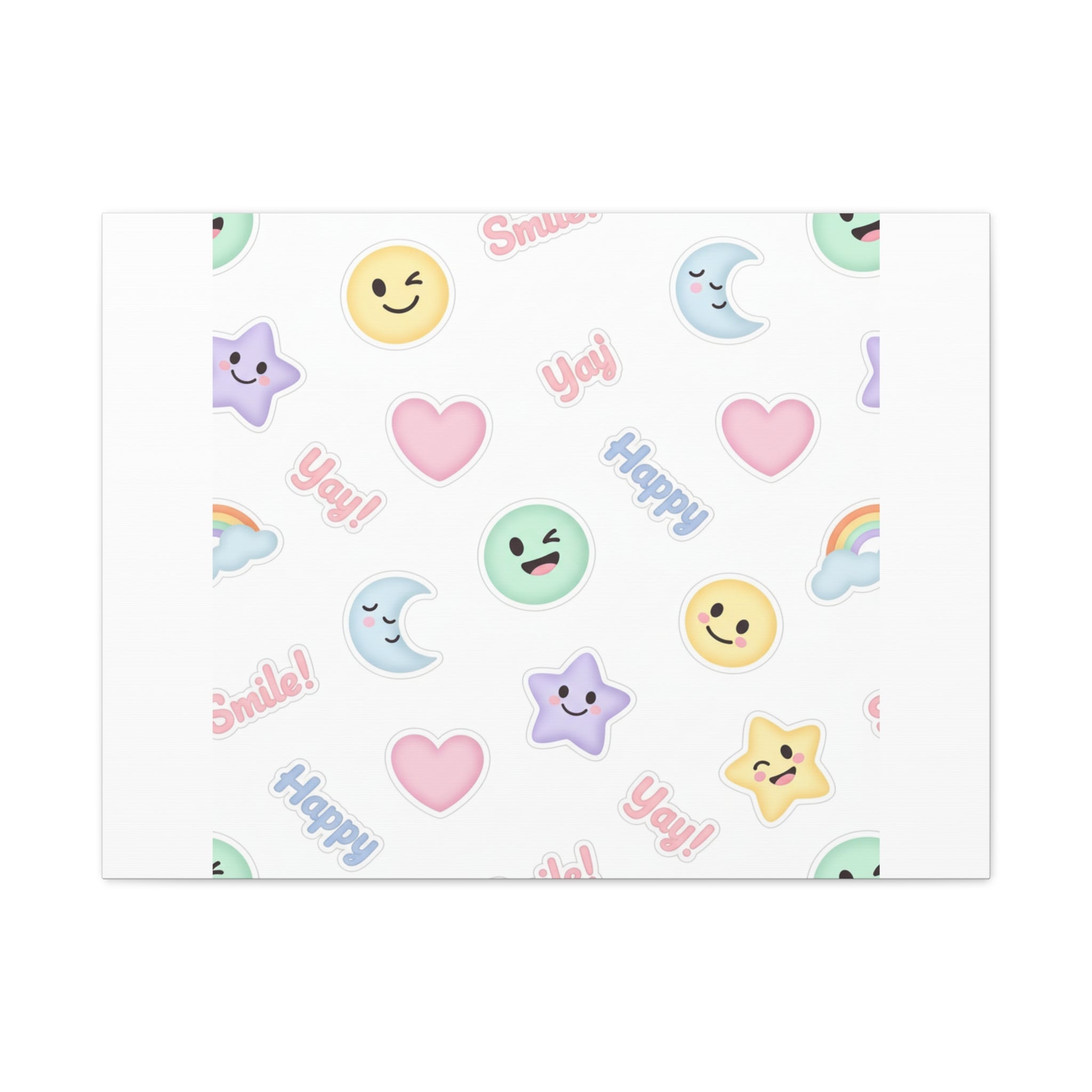 Hand-Drawn Emoticon Pattern Canvas | Cute Emoji Sticker Pastel Print