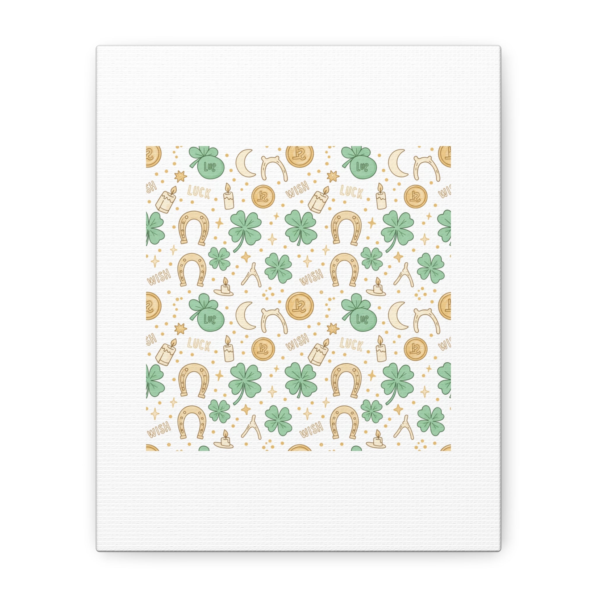 Lucky Charm Sticker Pattern Canvas, Mint Gold Talisman Print