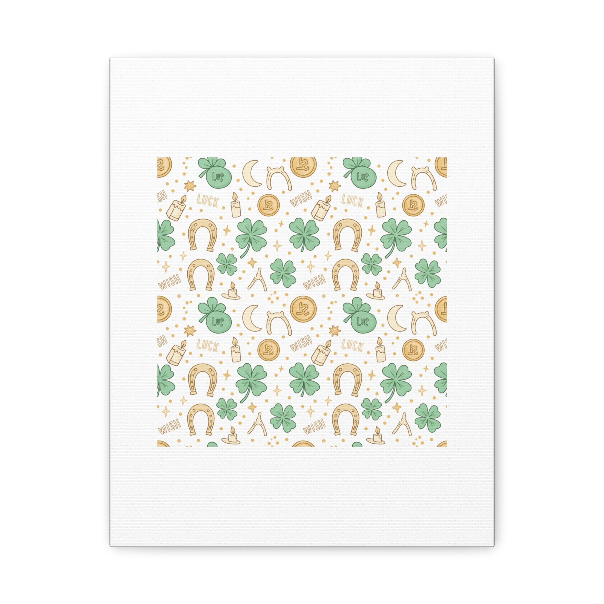 Lucky Charm Sticker Pattern Canvas, Mint Gold Talisman Print