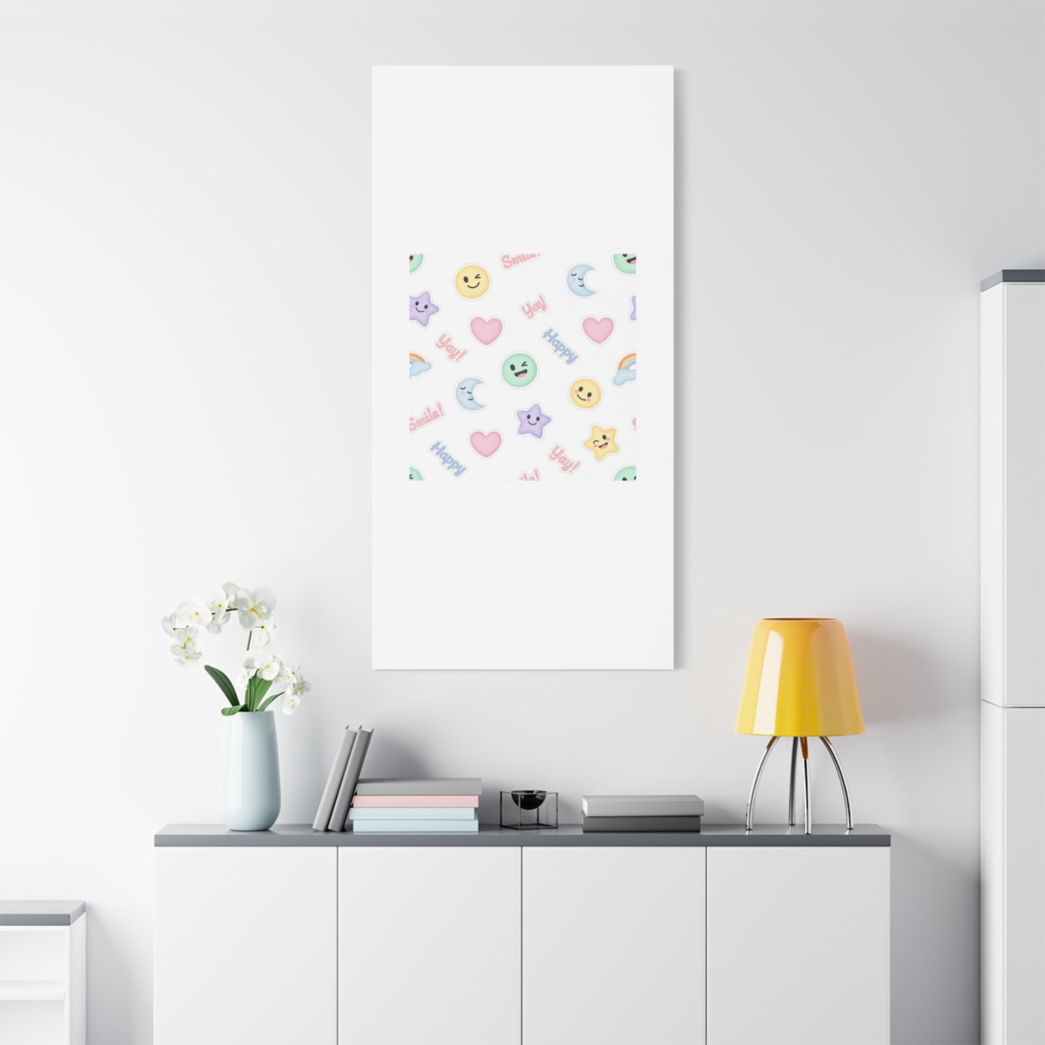 Hand-Drawn Emoticon Pattern Canvas | Cute Emoji Sticker Pastel Print