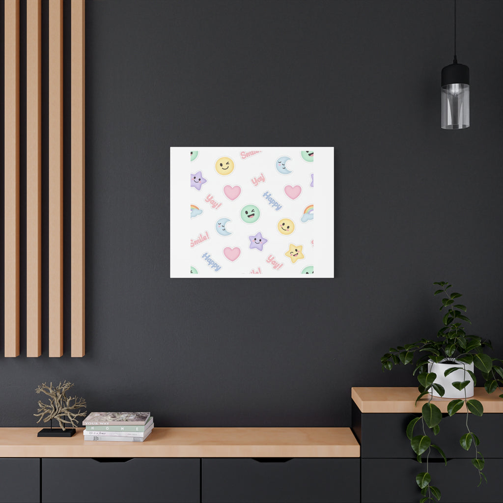 Hand-Drawn Emoticon Pattern Canvas | Cute Emoji Sticker Pastel Print