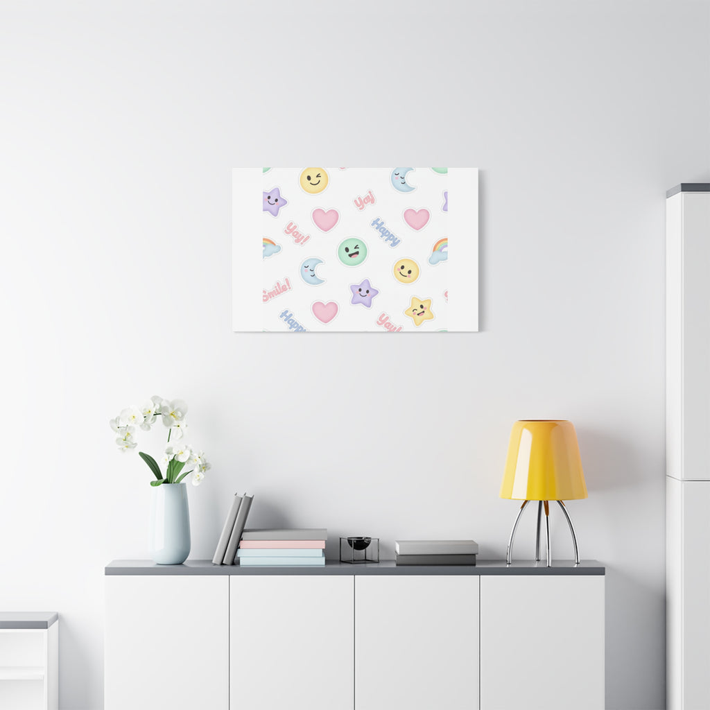 Hand-Drawn Emoticon Pattern Canvas | Cute Emoji Sticker Pastel Print