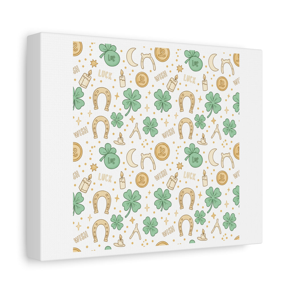 Lucky Charm Sticker Pattern Canvas, Mint Gold Talisman Print
