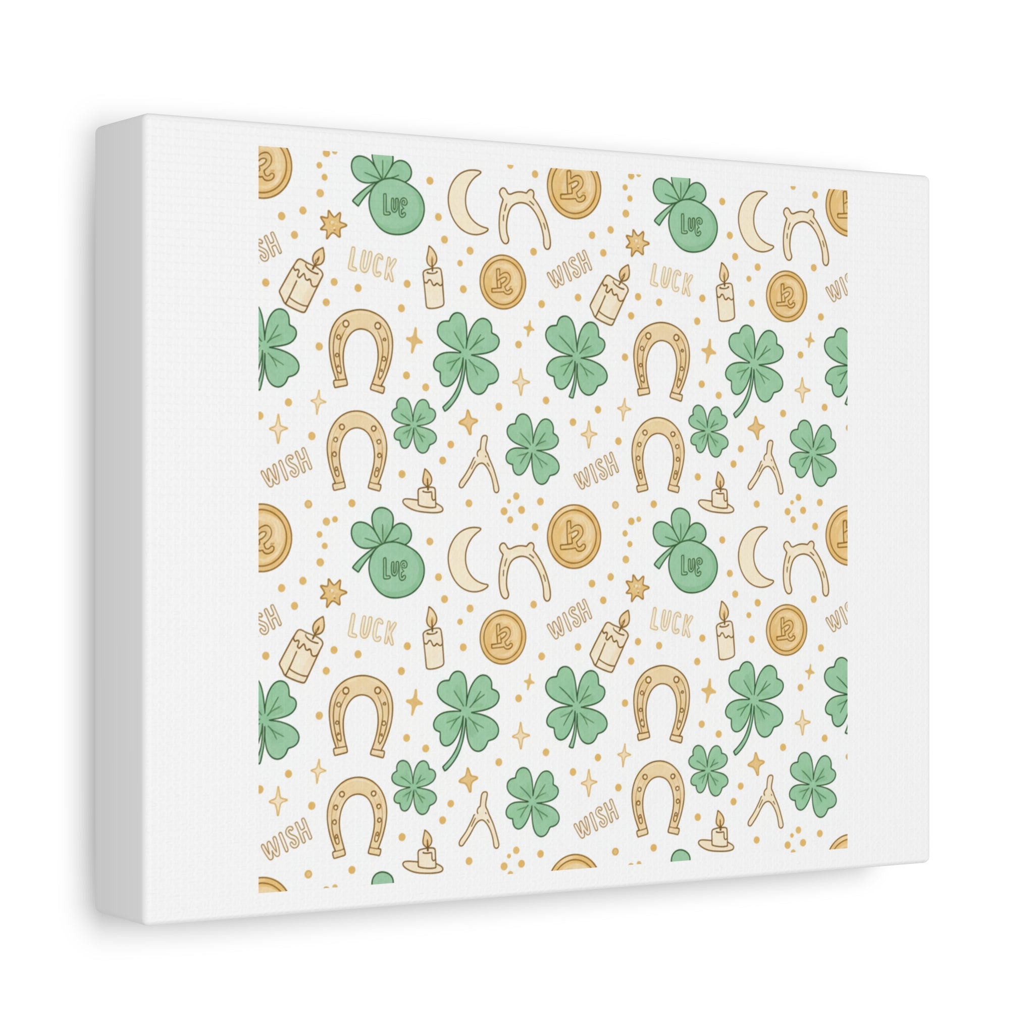 Lucky Charm Sticker Pattern Canvas, Mint Gold Talisman Print