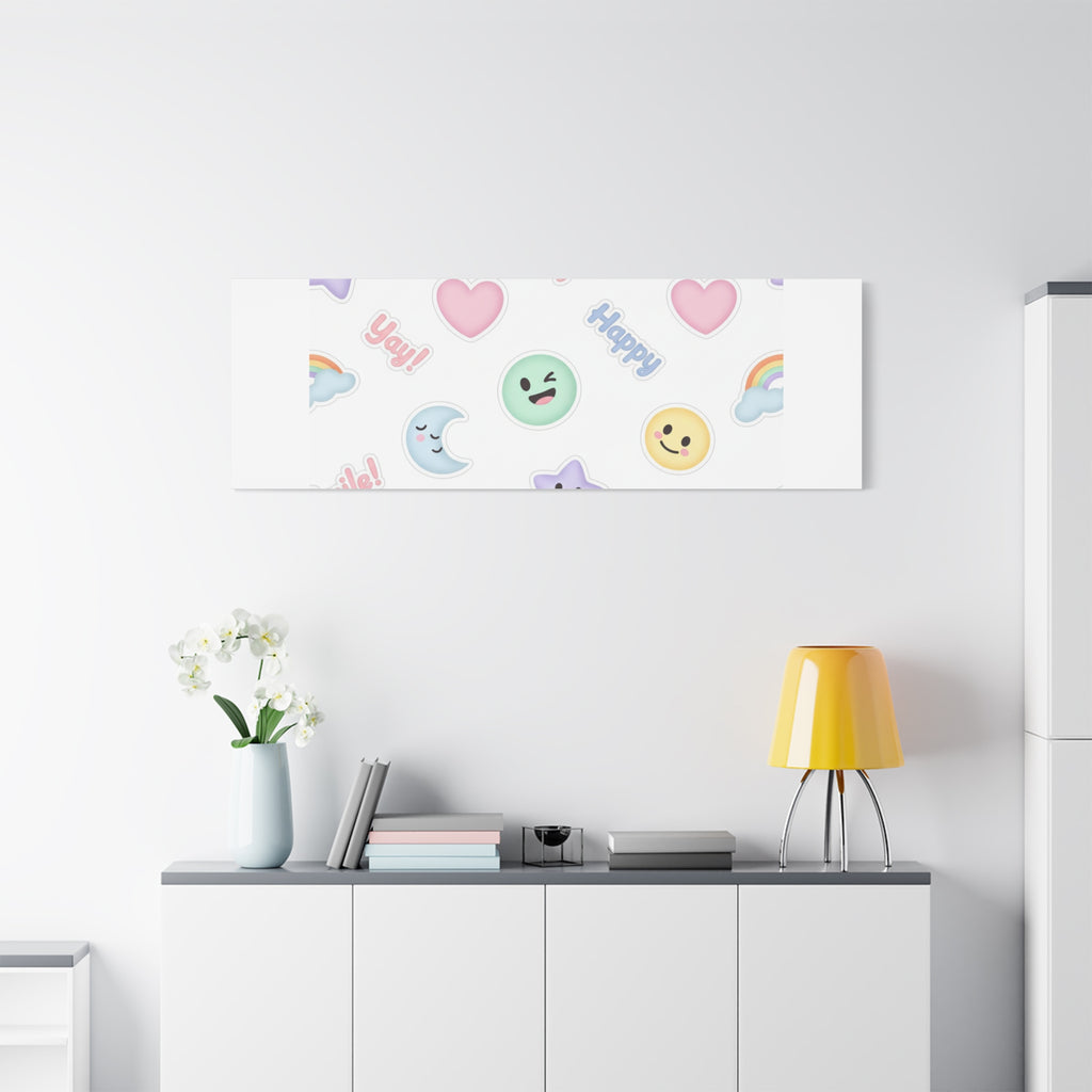 Hand-Drawn Emoticon Pattern Canvas | Cute Emoji Sticker Pastel Print