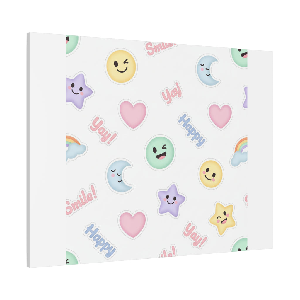 Hand-Drawn Emoticon Pattern Canvas | Cute Emoji Sticker Pastel Print