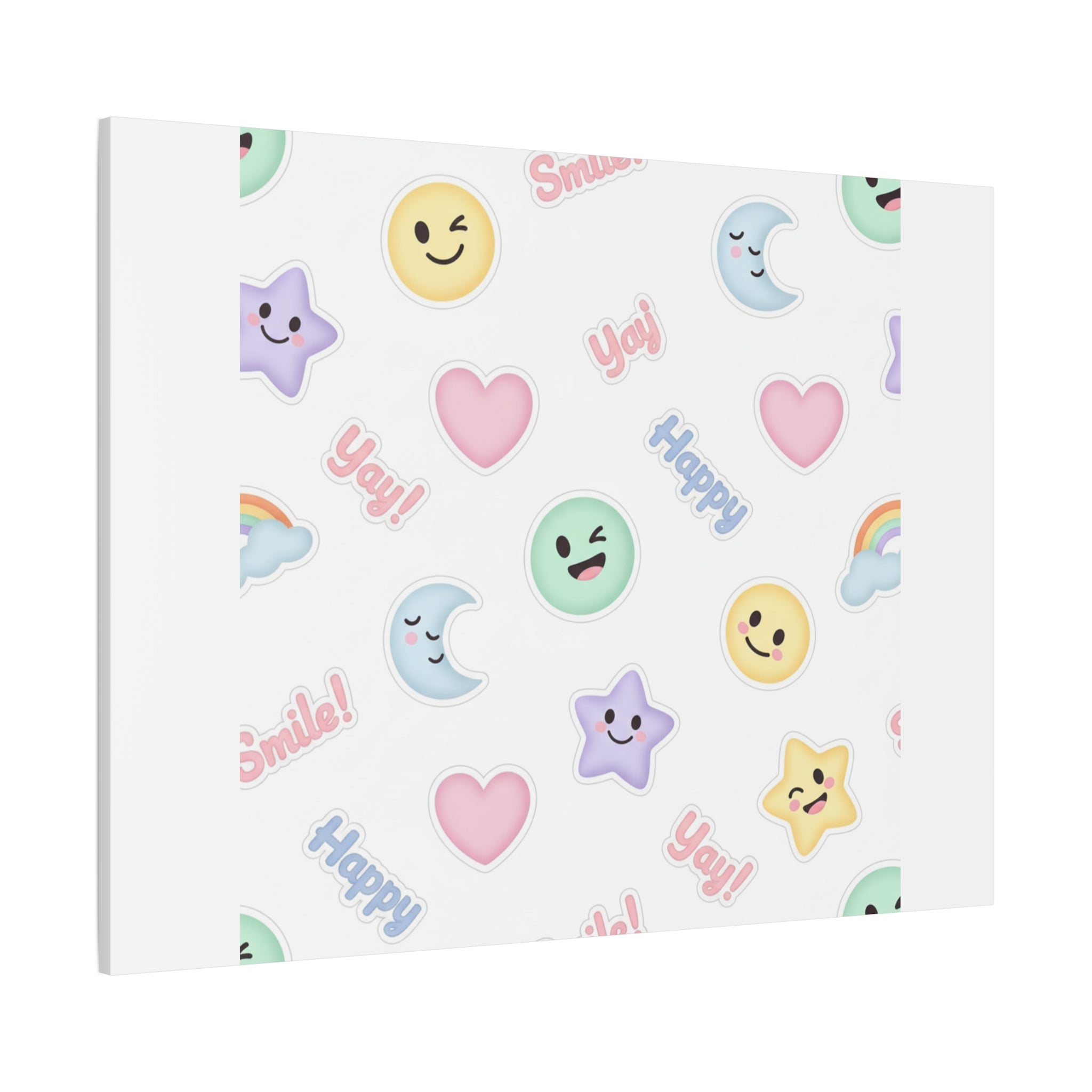 Hand-Drawn Emoticon Pattern Canvas | Cute Emoji Sticker Pastel Print