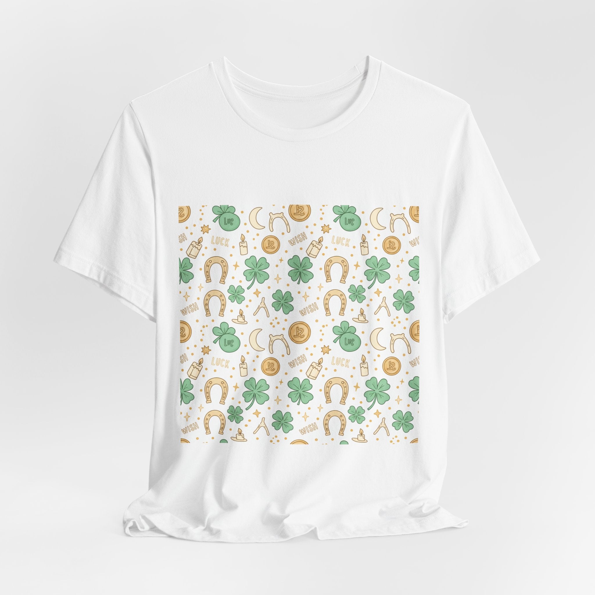 Lucky Charm Sticker Pattern Tee | mint gold good luck symbol print