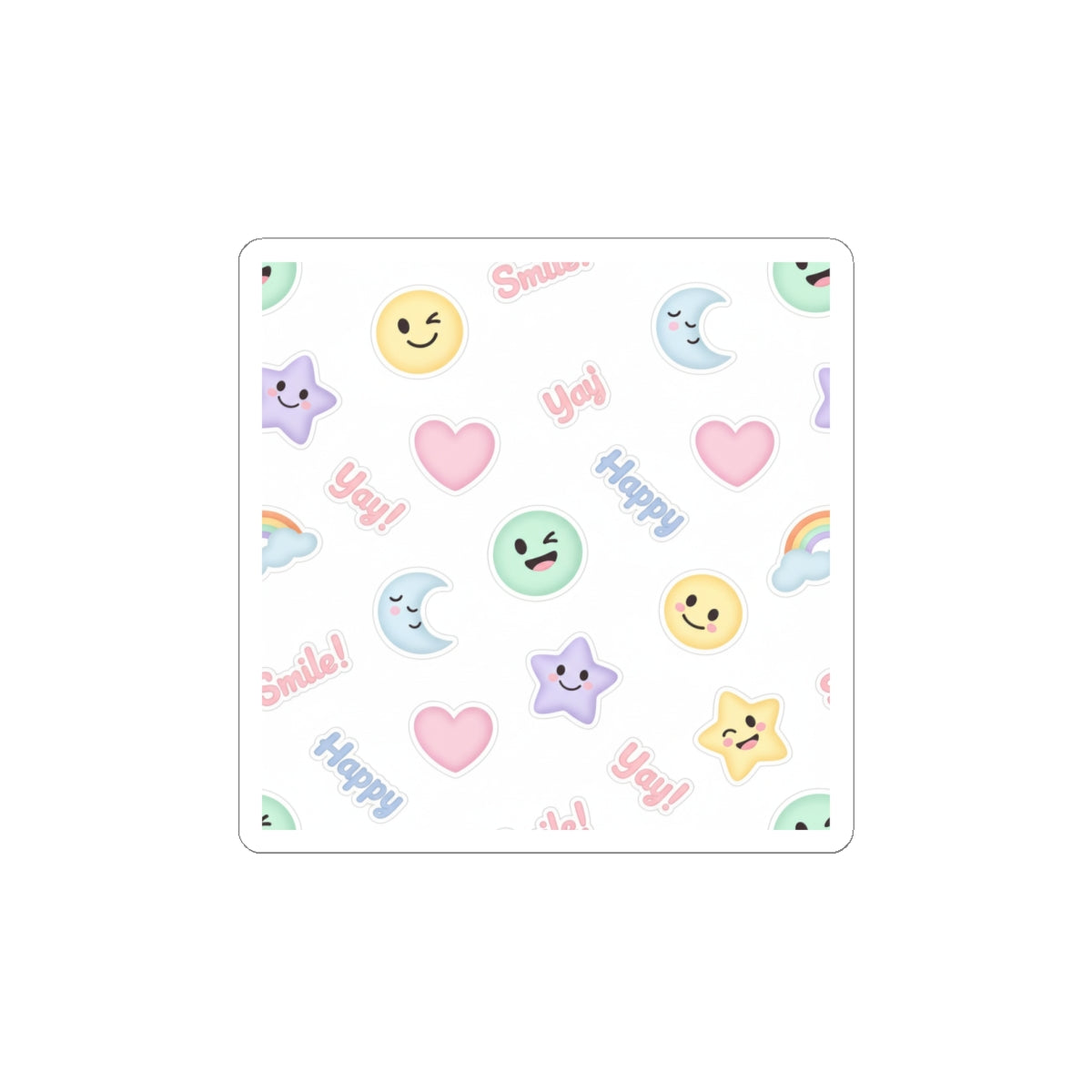 Cute Emoticon Pattern Kiss-Cut Stickers | Pastel Doodle Emoji Repeat