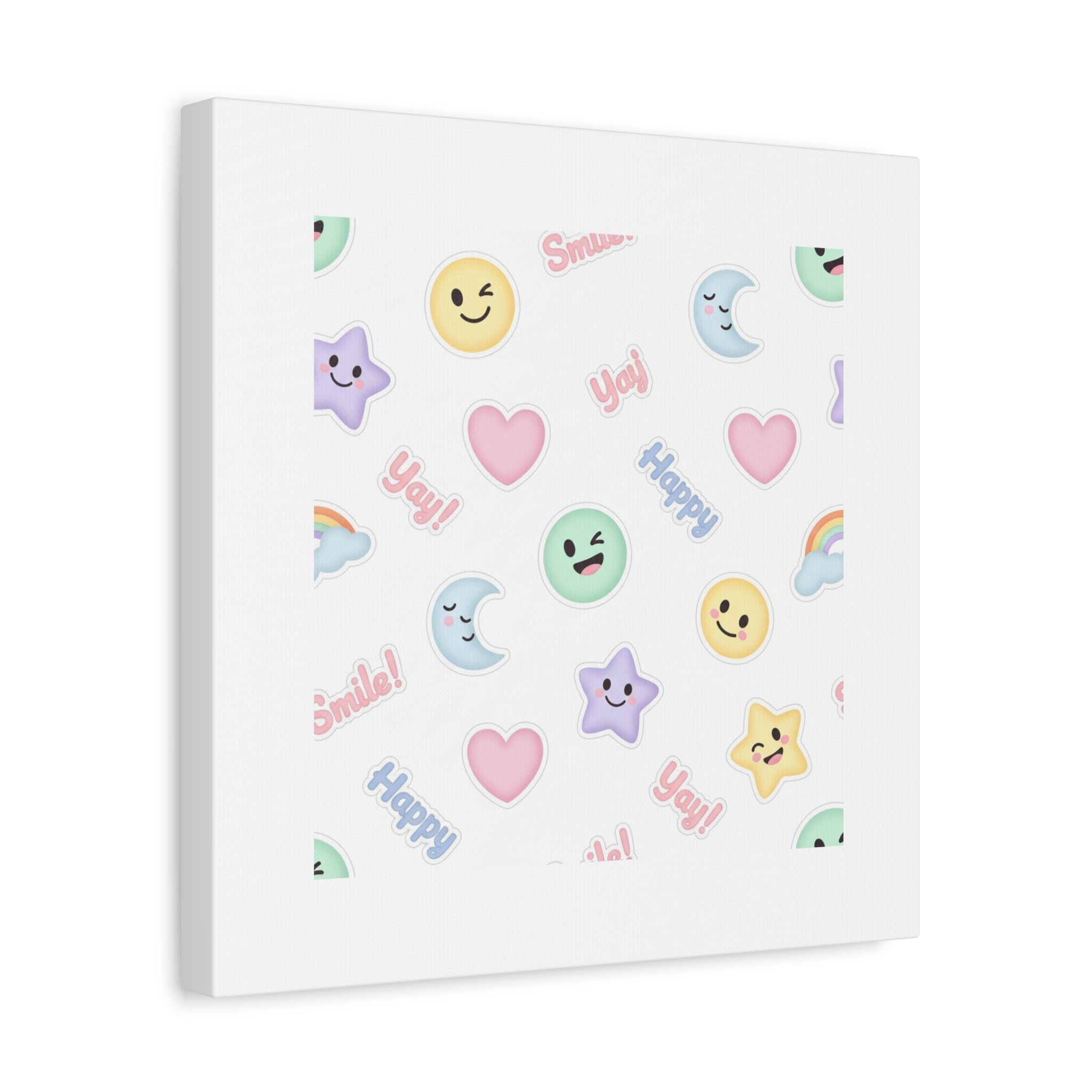 Hand-Drawn Emoticon Pattern Canvas | Cute Emoji Sticker Pastel Print
