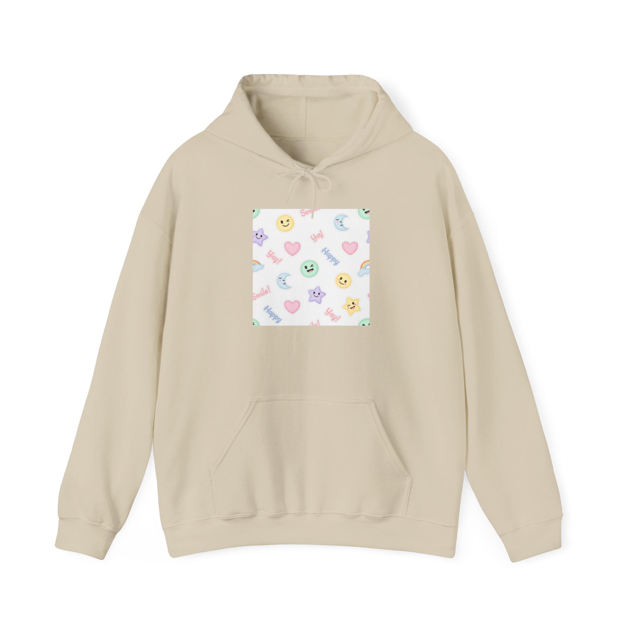 Hand-Drawn Emoticon Pattern Hoodie | Cute Emoji Sticker Repeat Print