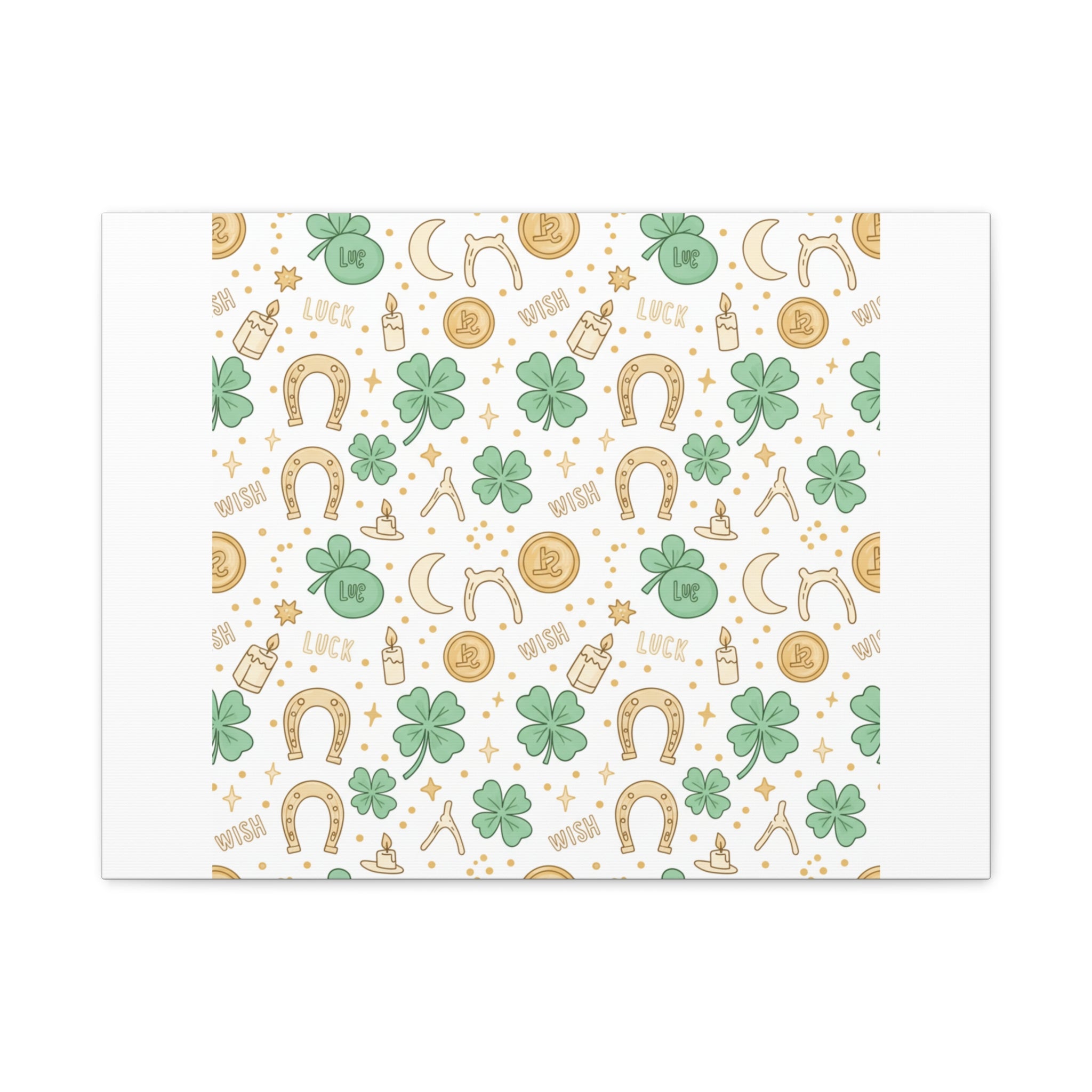 Lucky Charm Sticker Pattern Canvas, Mint Gold Talisman Print