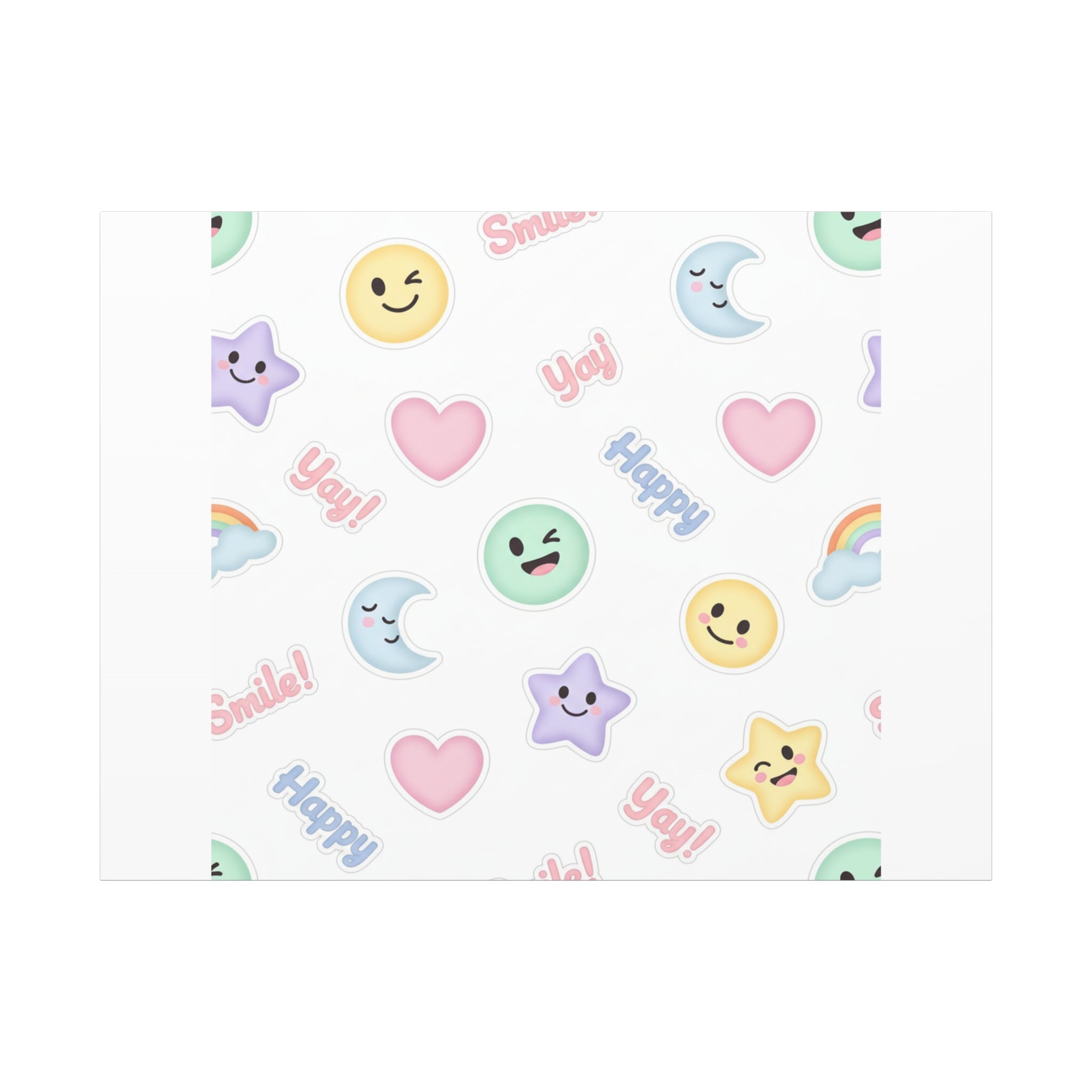 Hand-Drawn Emoticon Pattern Canvas | Cute Emoji Sticker Pastel Print