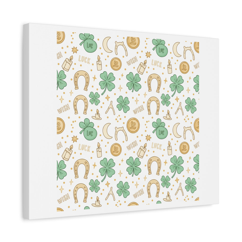 Lucky Charm Sticker Pattern Canvas, Mint Gold Talisman Print