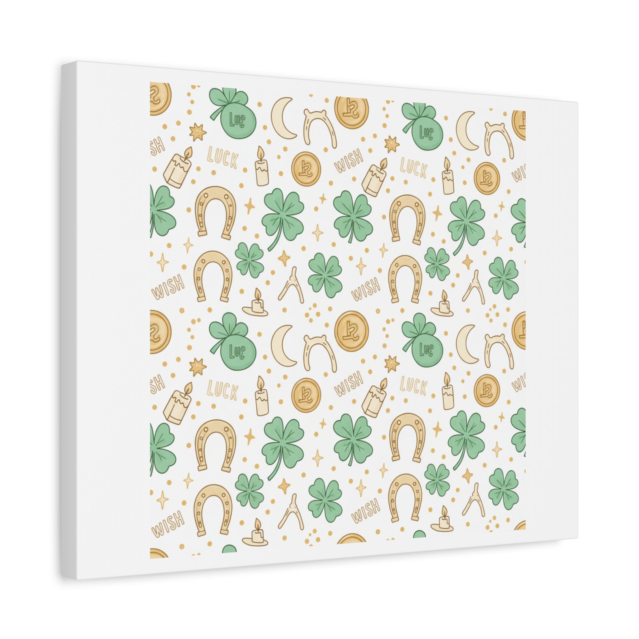 Lucky Charm Sticker Pattern Canvas, Mint Gold Talisman Print
