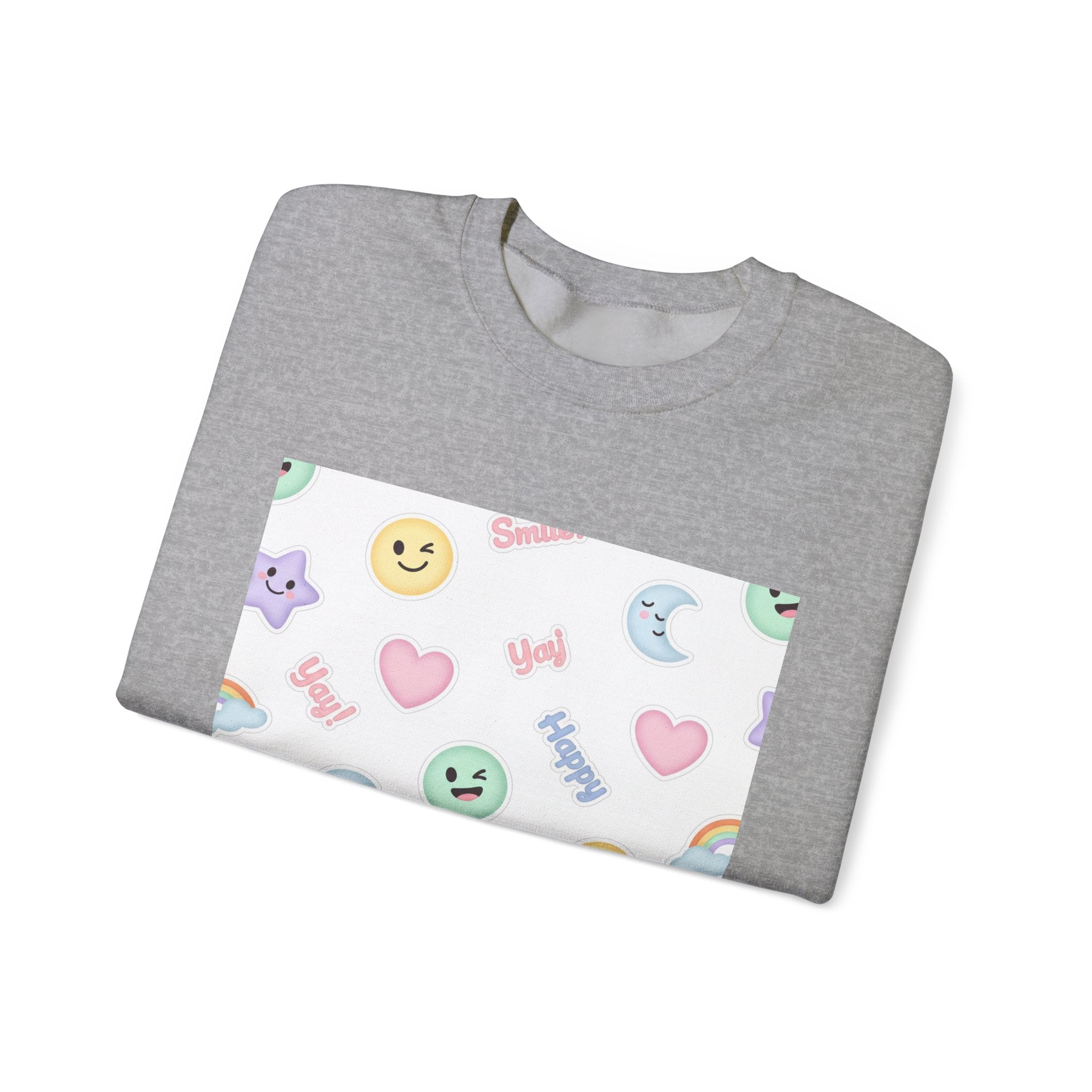 Hand-Drawn Emoticon Pattern Crewneck, pastel sticker emoji repeat print | cute emoticon