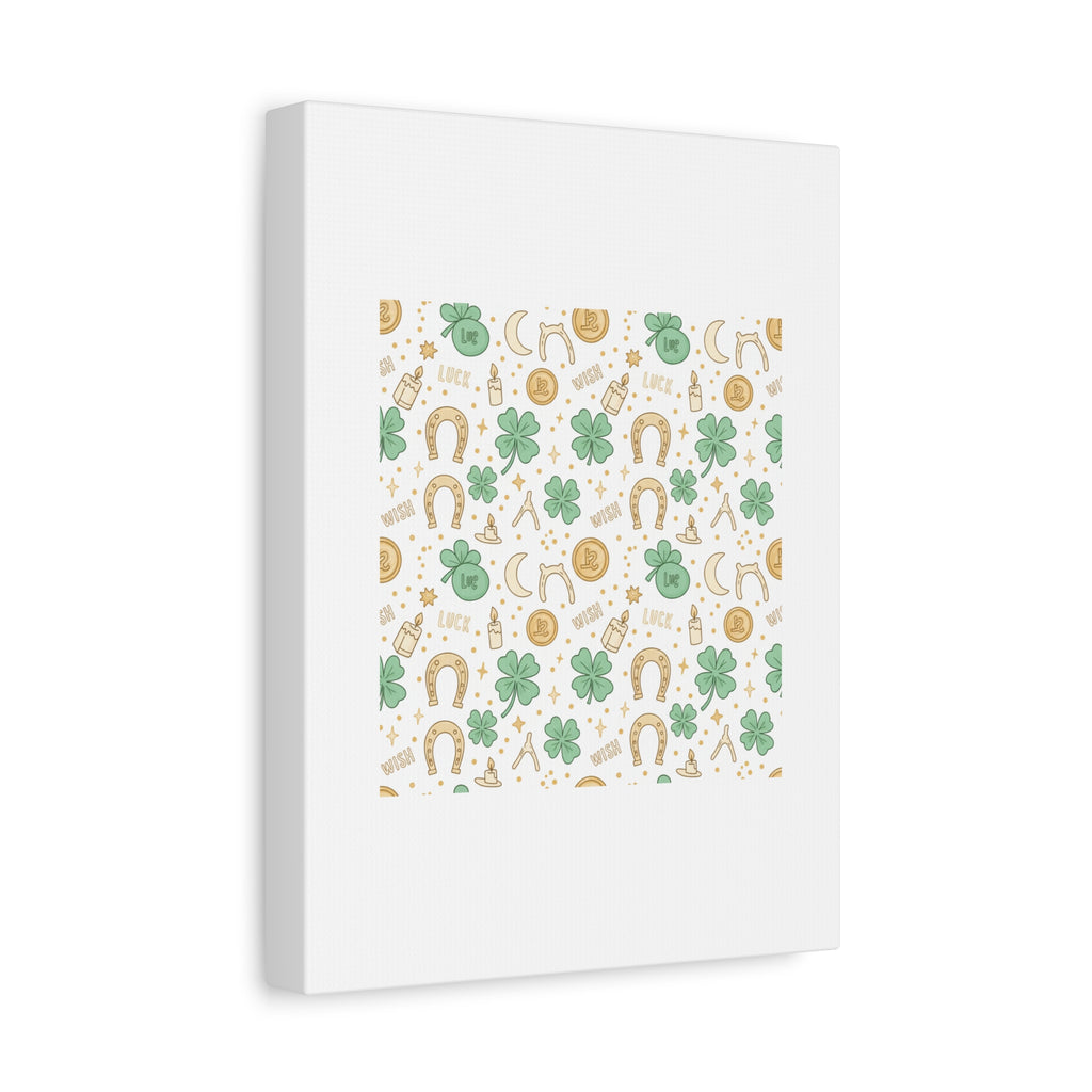 Lucky Charm Sticker Pattern Canvas, Mint Gold Talisman Print