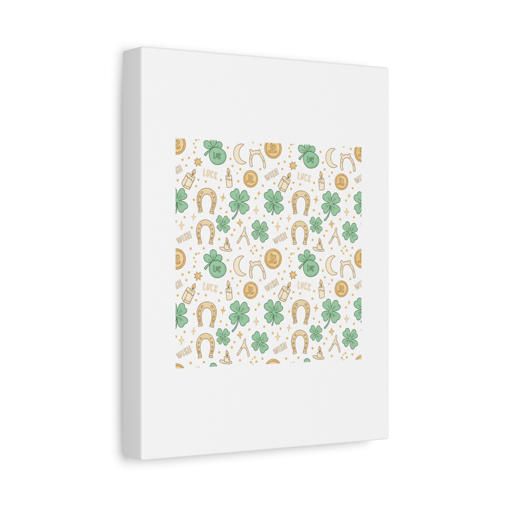 Lucky Charm Sticker Pattern Canvas, Mint Gold Talisman Print