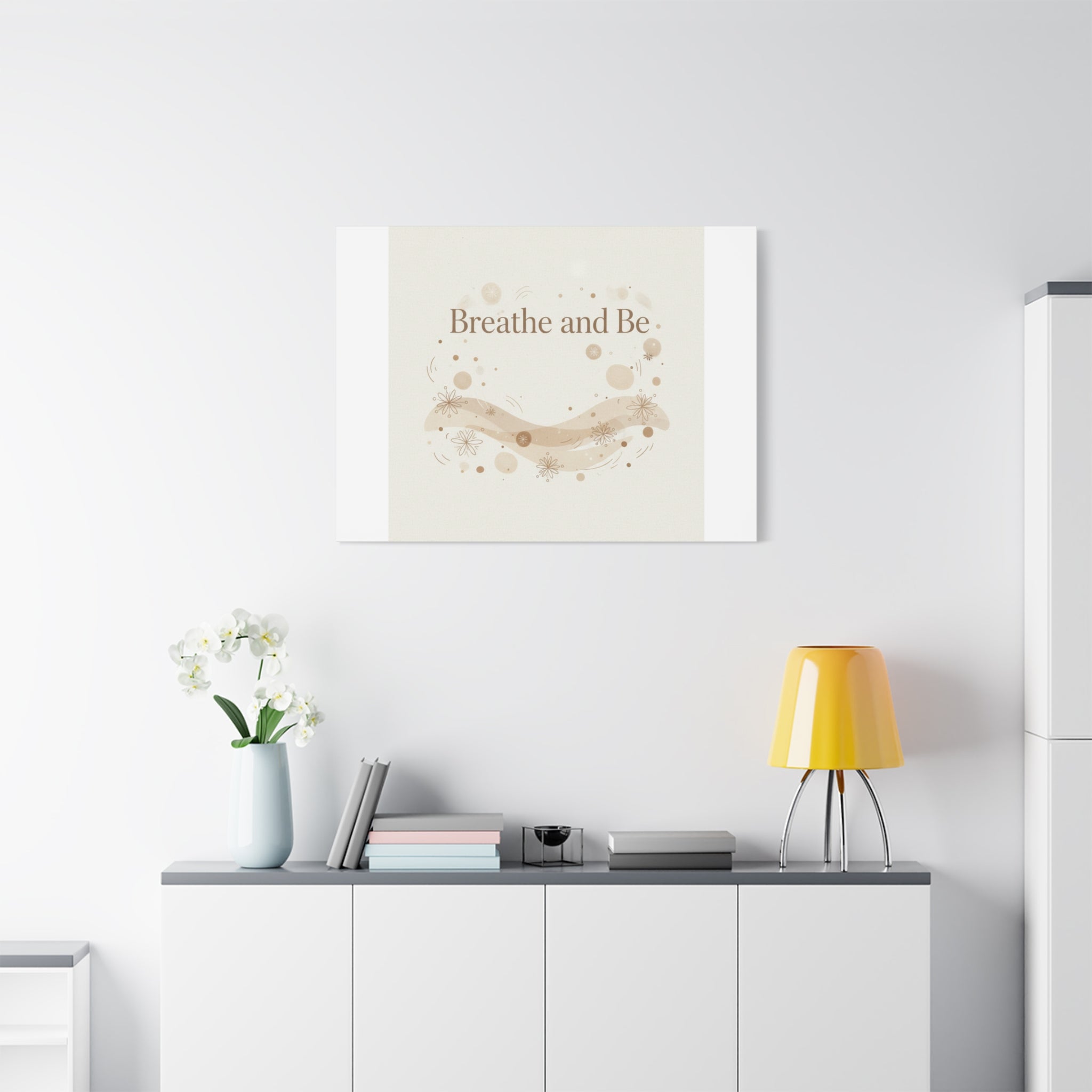 Breathe and Be Canvas, Minimal Cozy Slow Life Wall Art | Neutral Micro-Print