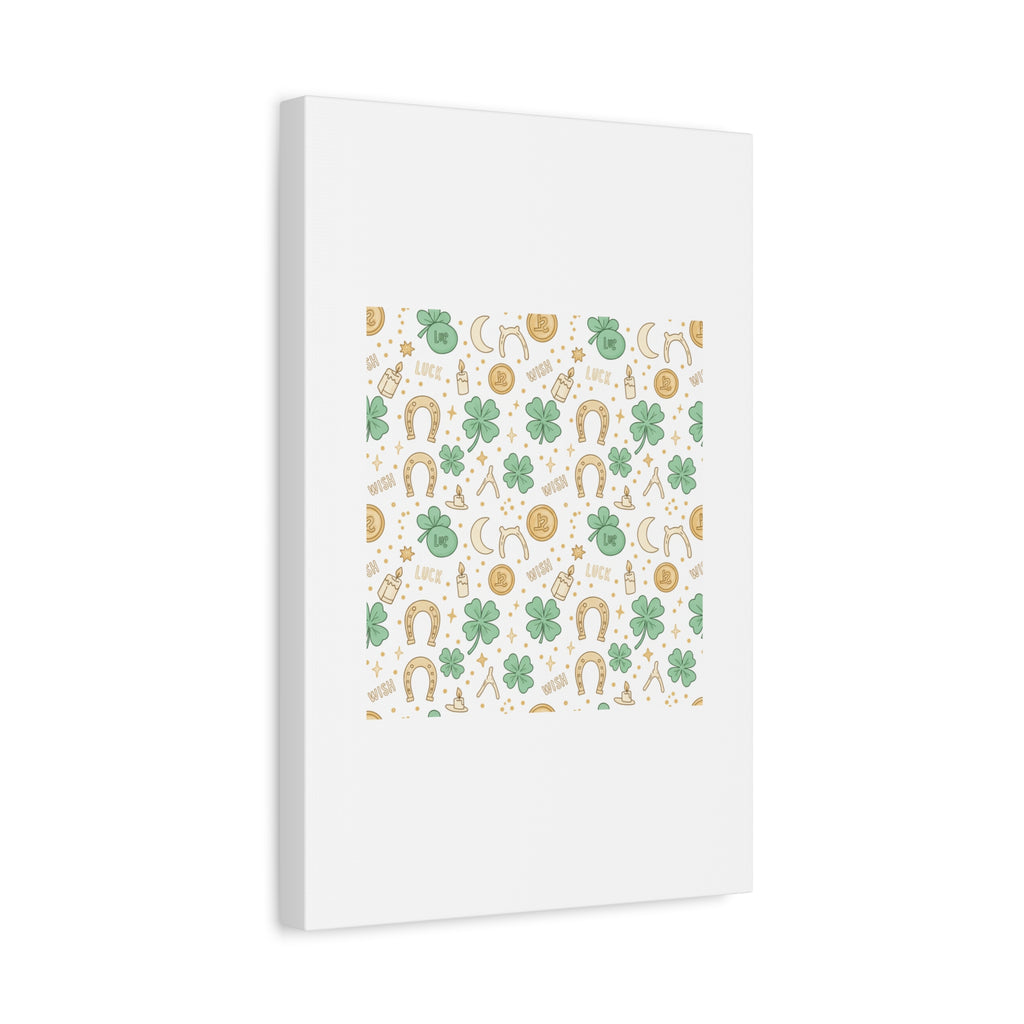 Lucky Charm Sticker Pattern Canvas, Mint Gold Talisman Print