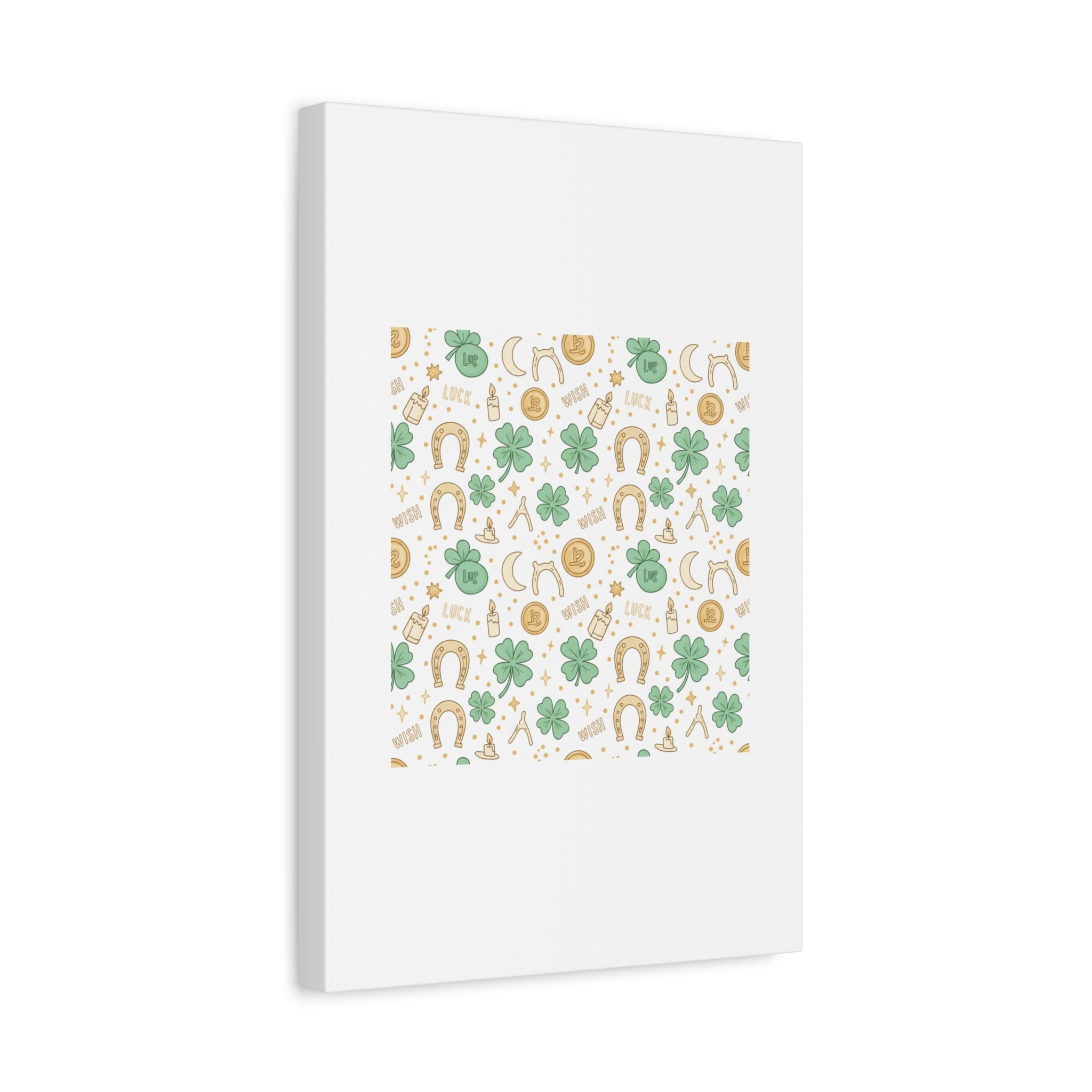 Lucky Charm Sticker Pattern Canvas, Mint Gold Talisman Print
