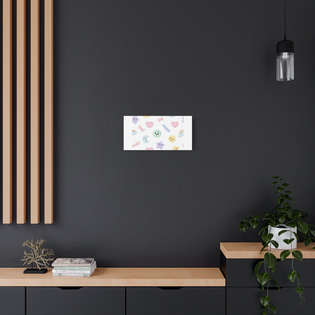 Hand-Drawn Emoticon Pattern Canvas | Cute Emoji Sticker Pastel Print