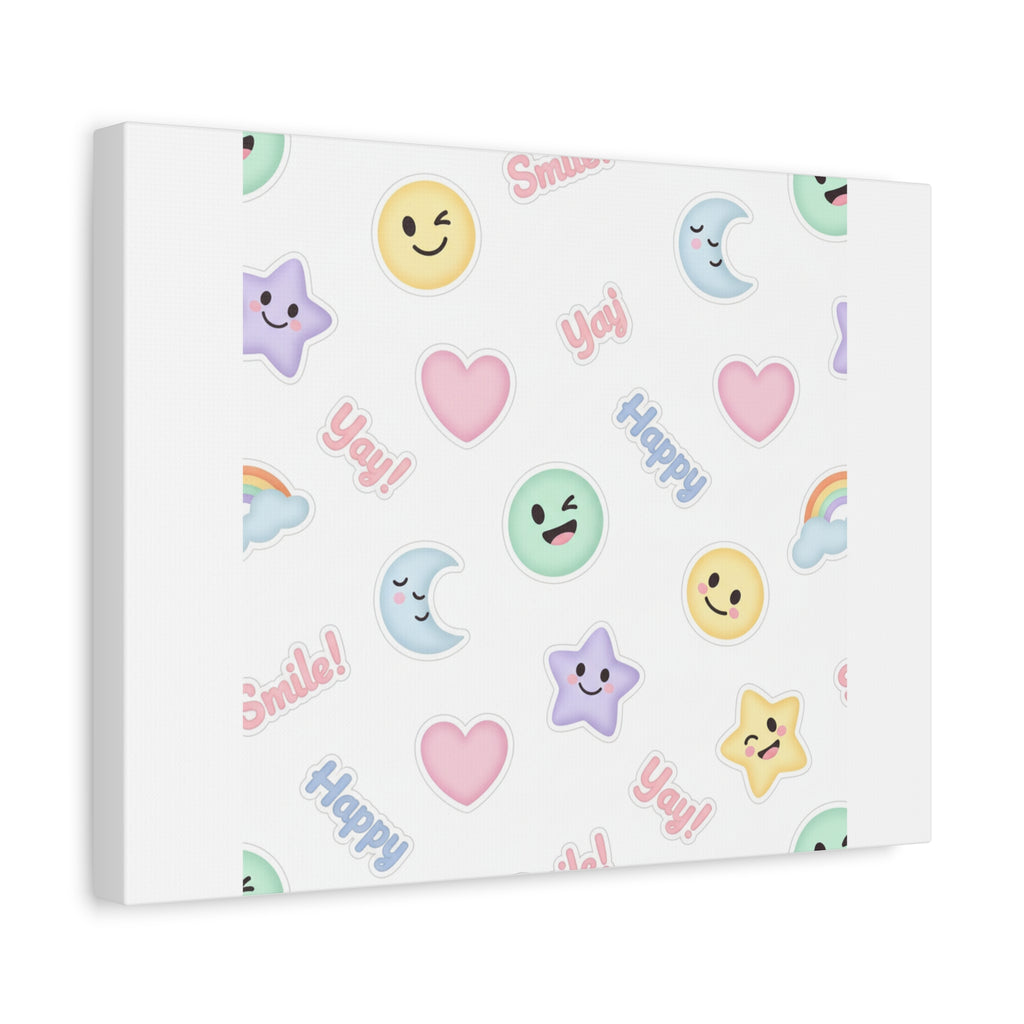 Hand-Drawn Emoticon Pattern Canvas | Cute Emoji Sticker Pastel Print